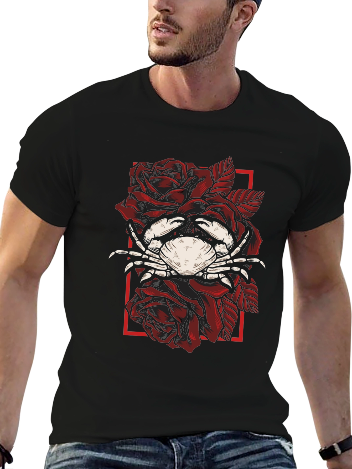 Crab & Roses Graphic Tee - Mens Black T-Shirt