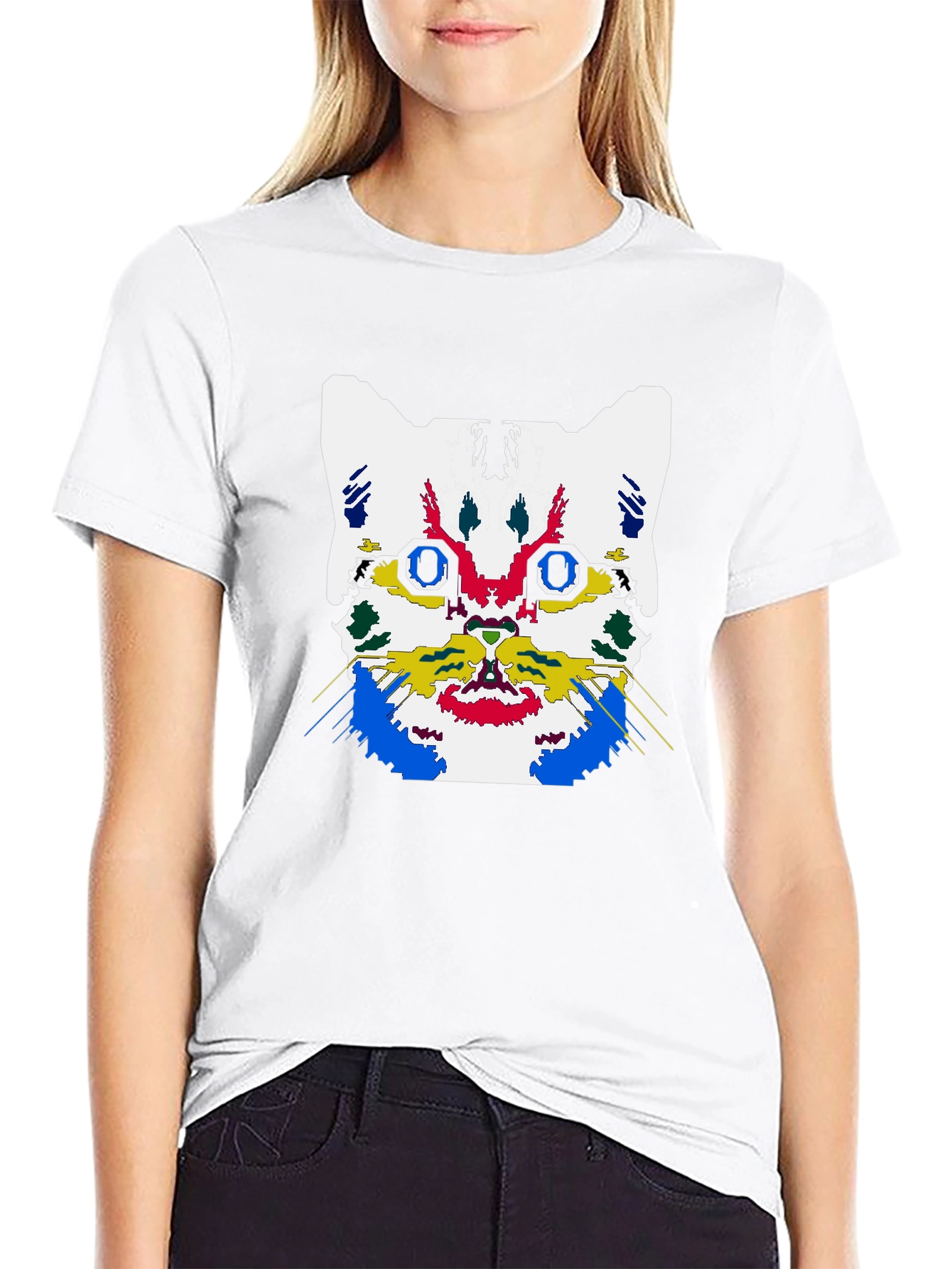 Abstract Cat Graphic Black T-Shirt