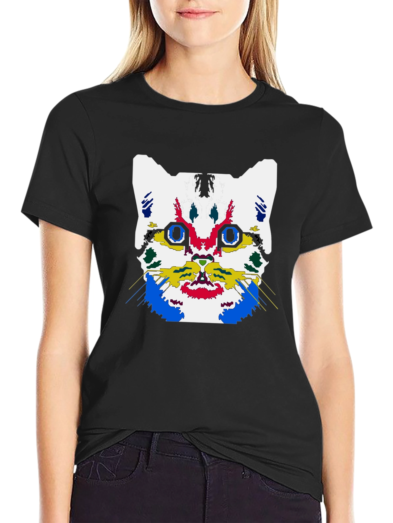 Abstract Cat Graphic Black T-Shirt