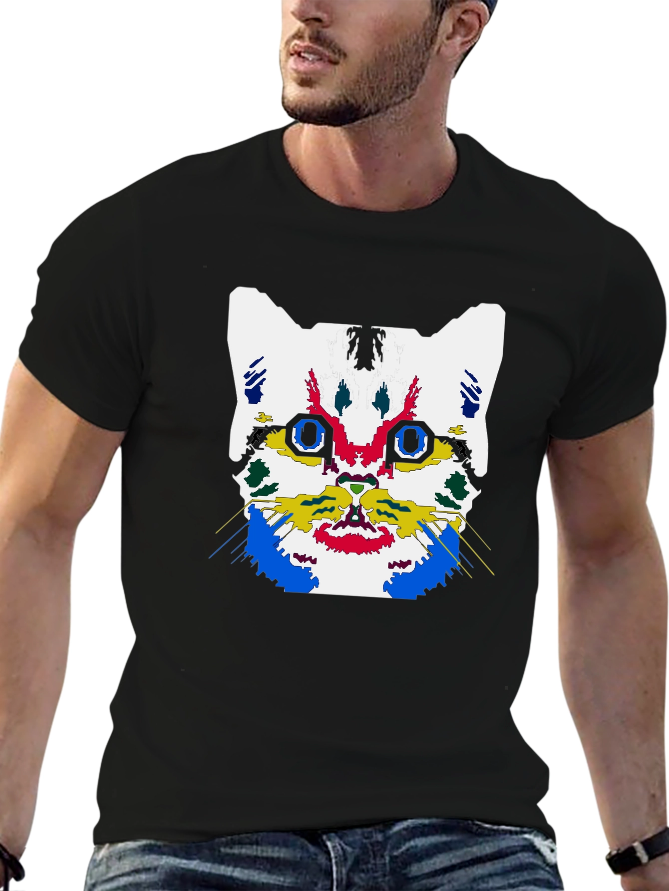 Abstract Cat Graphic Black T-Shirt