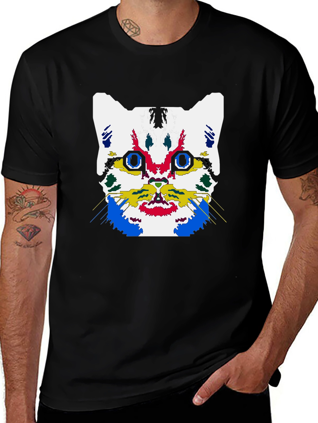 Abstract Cat Graphic Black T-Shirt