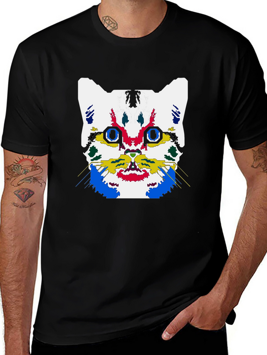 Abstract Cat Graphic Black T-Shirt