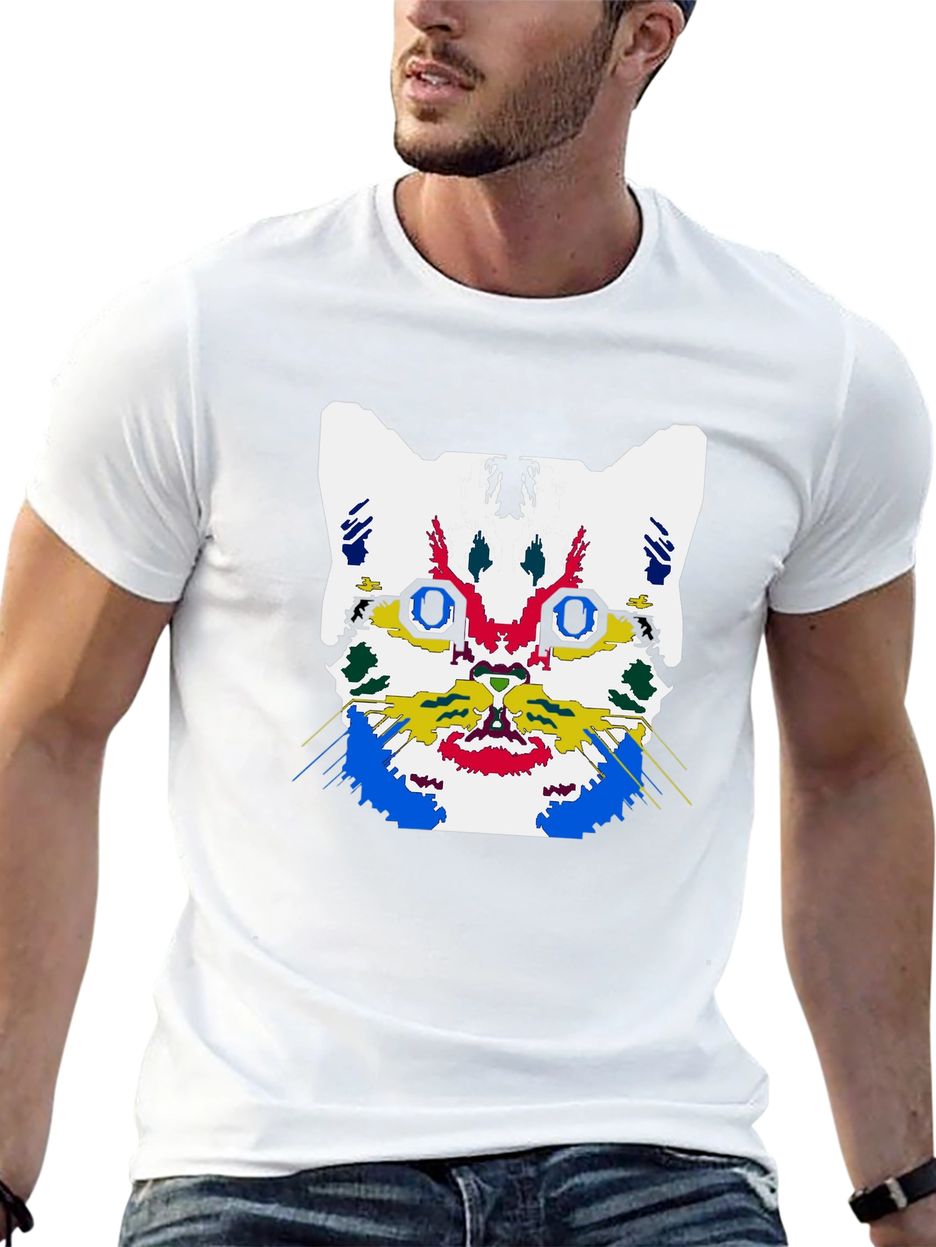 Abstract Cat Graphic Black T-Shirt