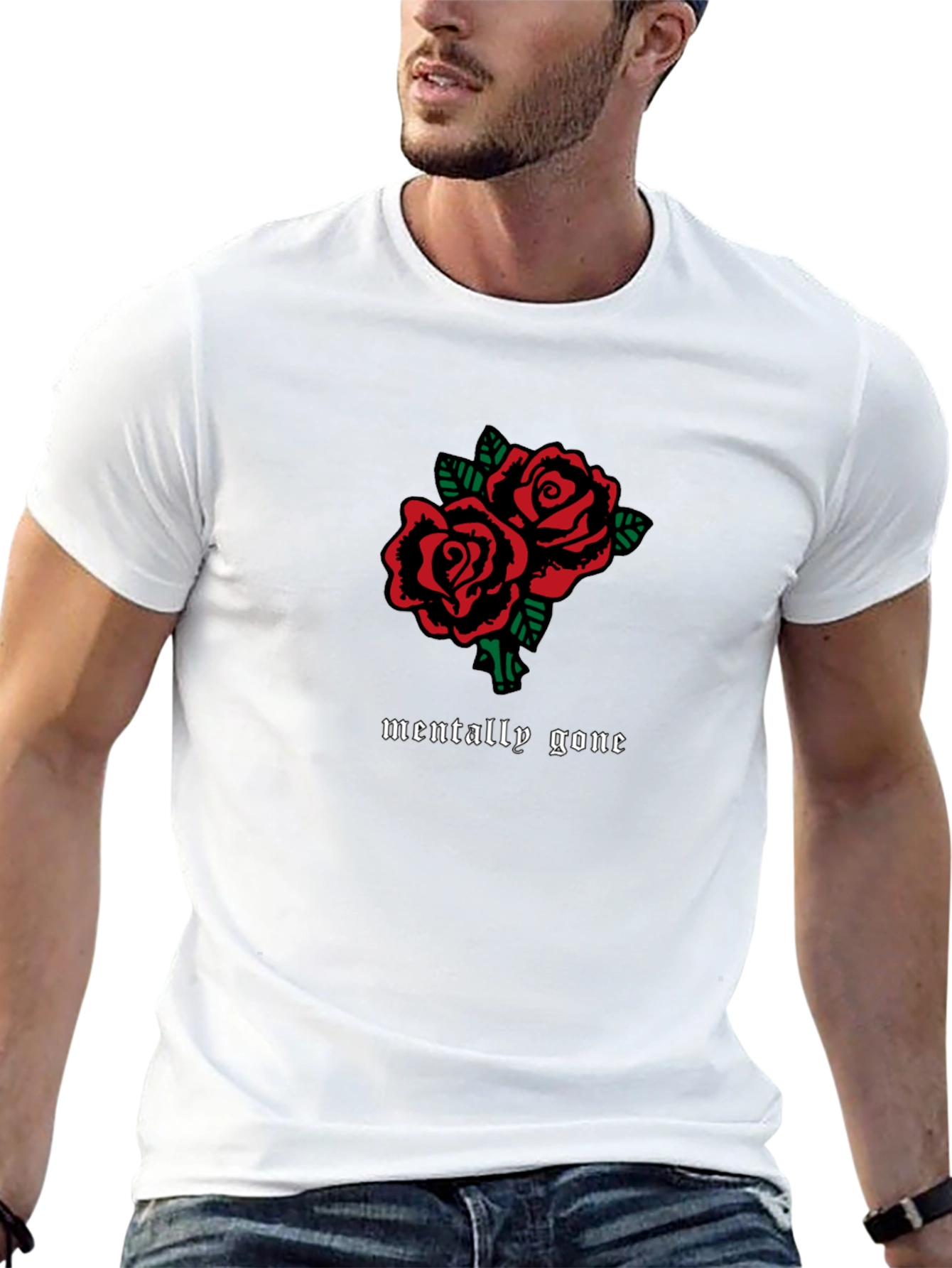Mentally Gone Roses Graphic Tee - Black Cotton T-Shirt