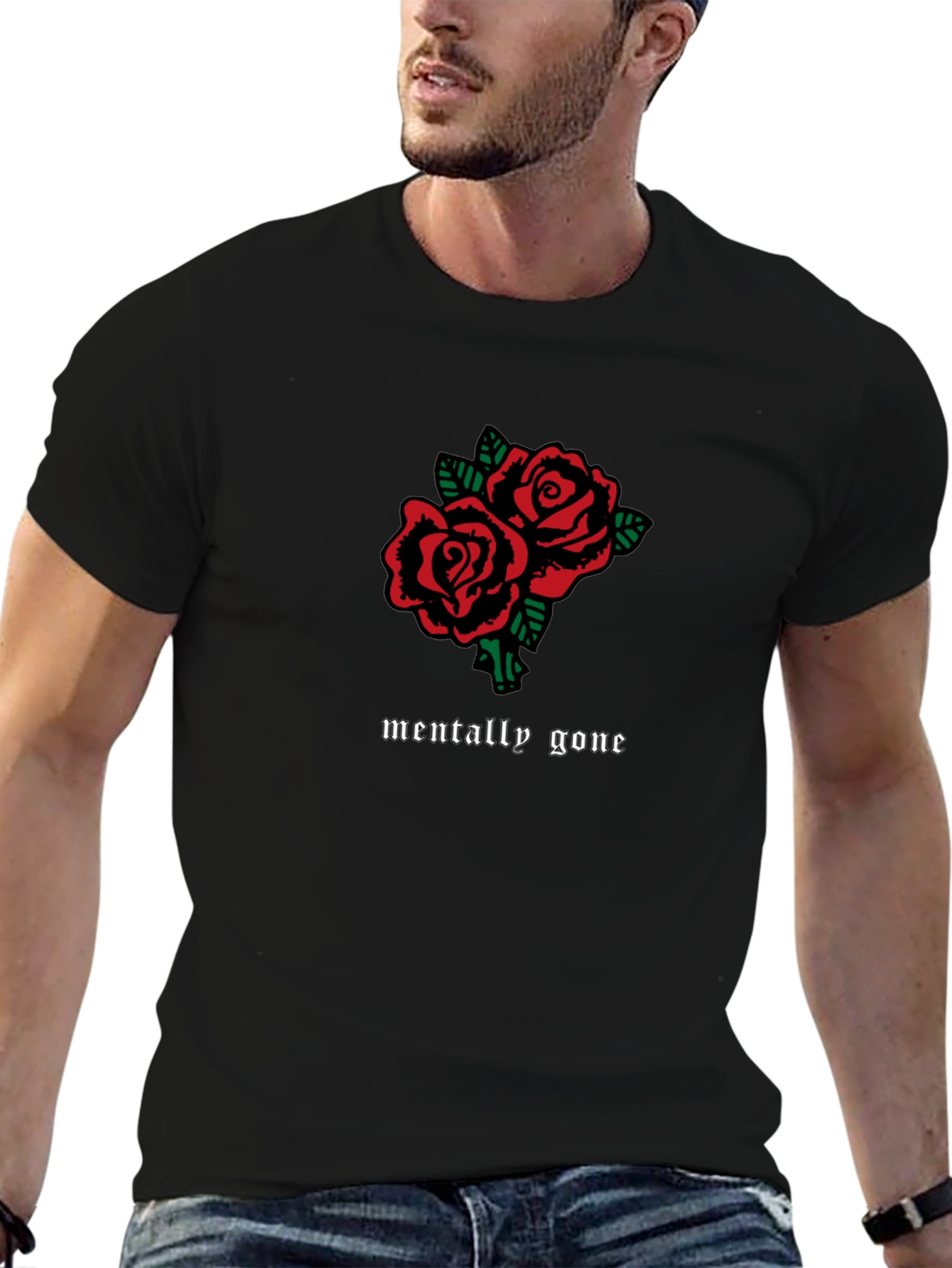 Mentally Gone Roses Graphic Tee - Black Cotton T-Shirt