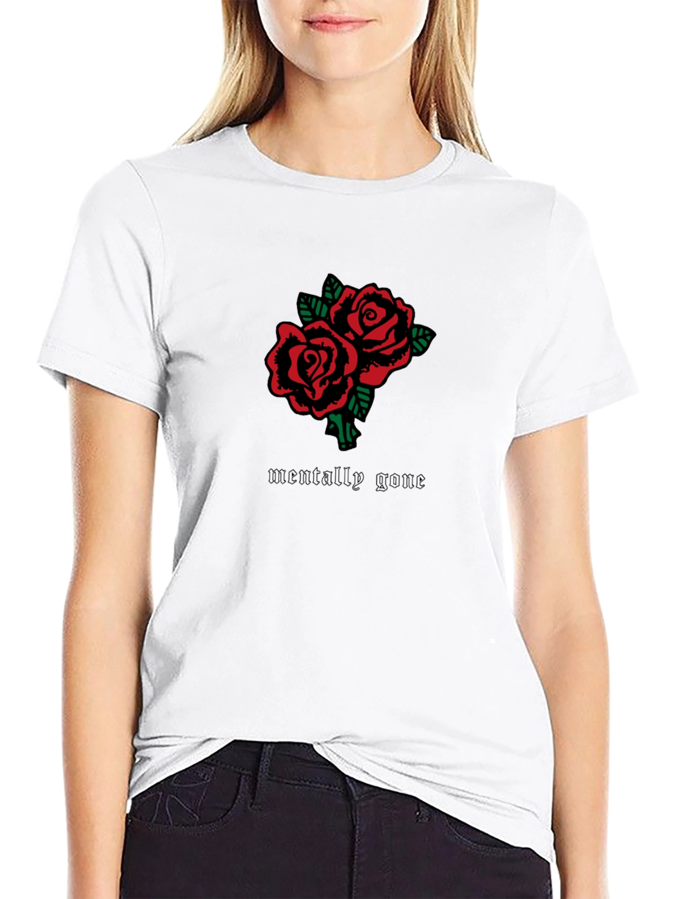 Mentally Gone Roses Graphic Tee - Black Cotton T-Shirt