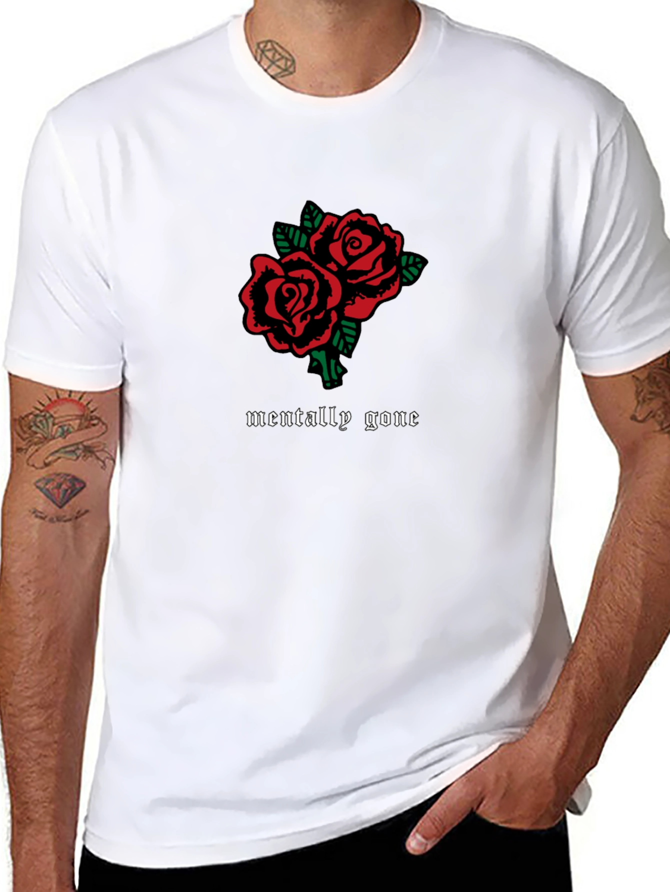 Mentally Gone Roses Graphic Tee - Black Cotton T-Shirt