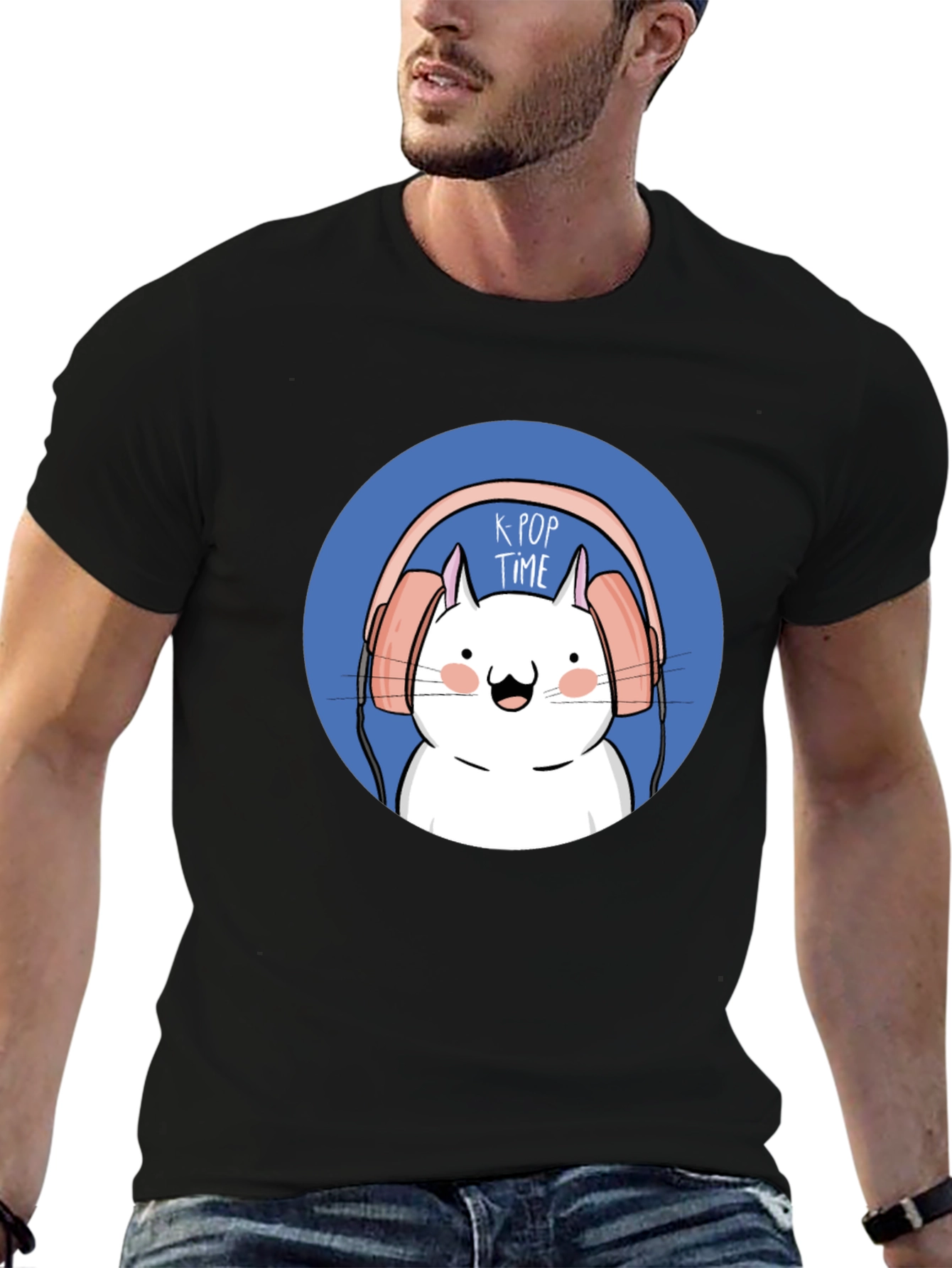 K-Pop Time Cartoon Cat Graphic Tee