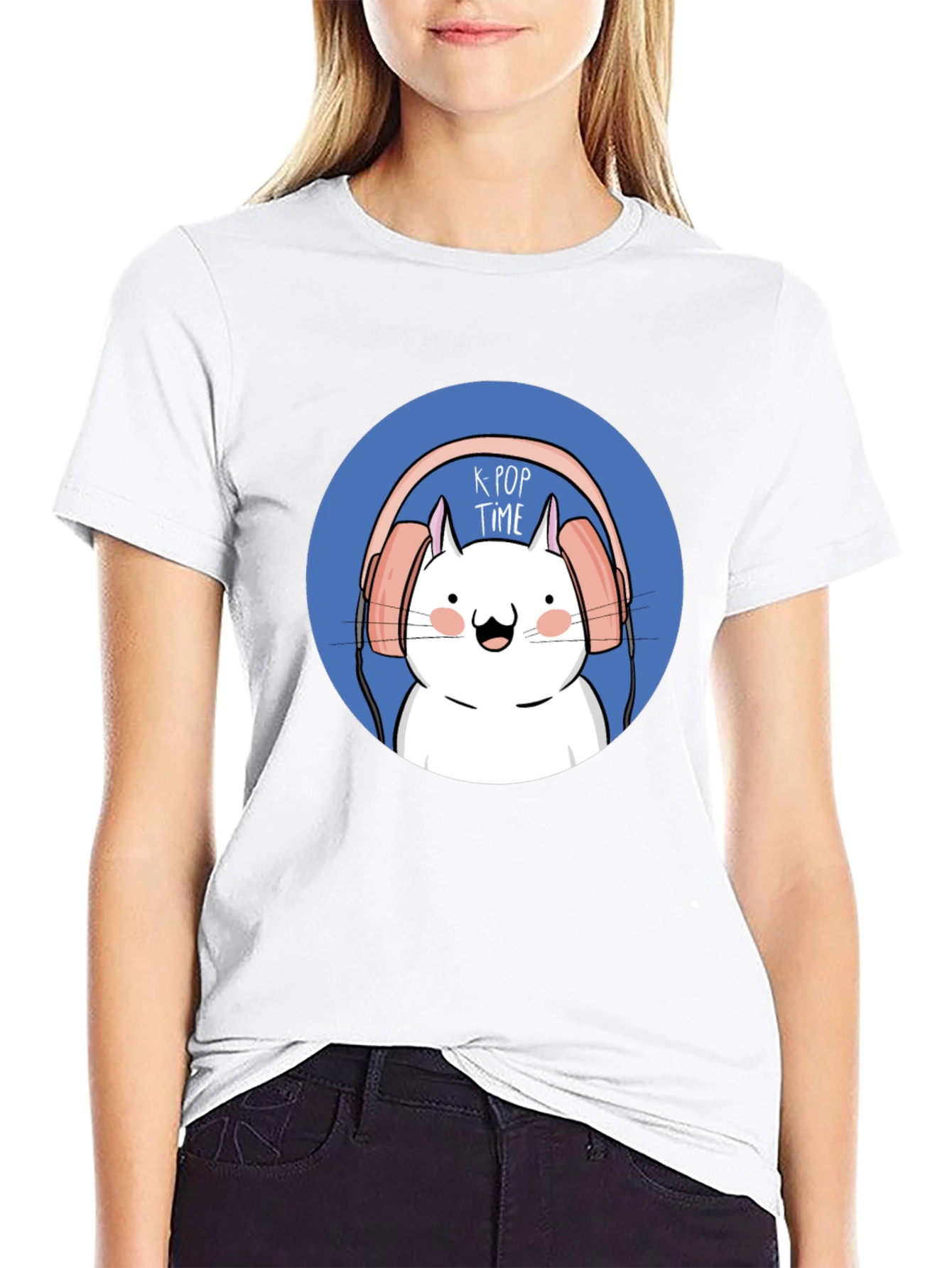 K-Pop Time Cartoon Cat Graphic Tee
