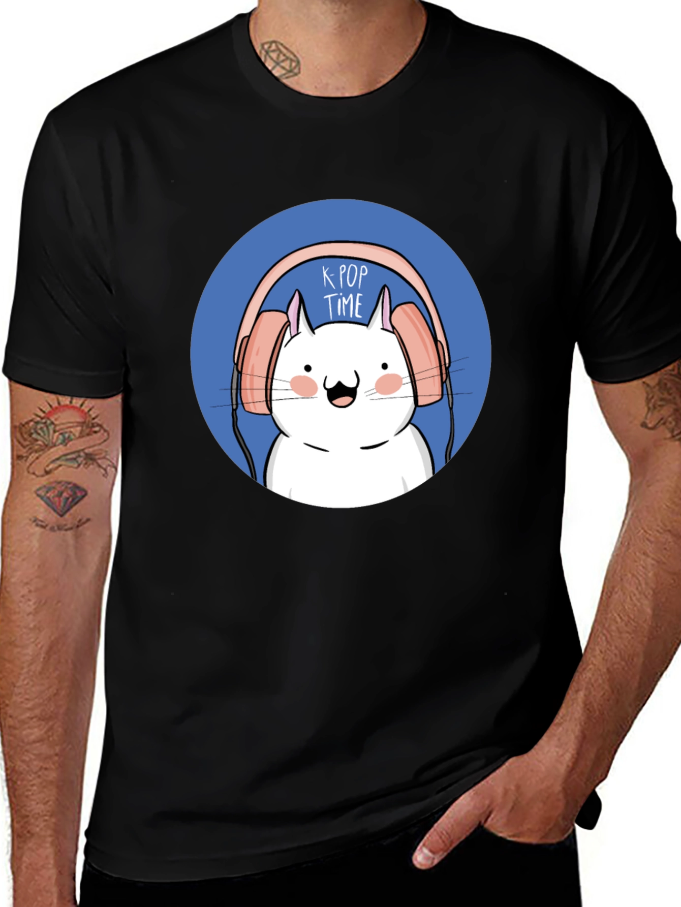 K-Pop Time Cartoon Cat Graphic Tee