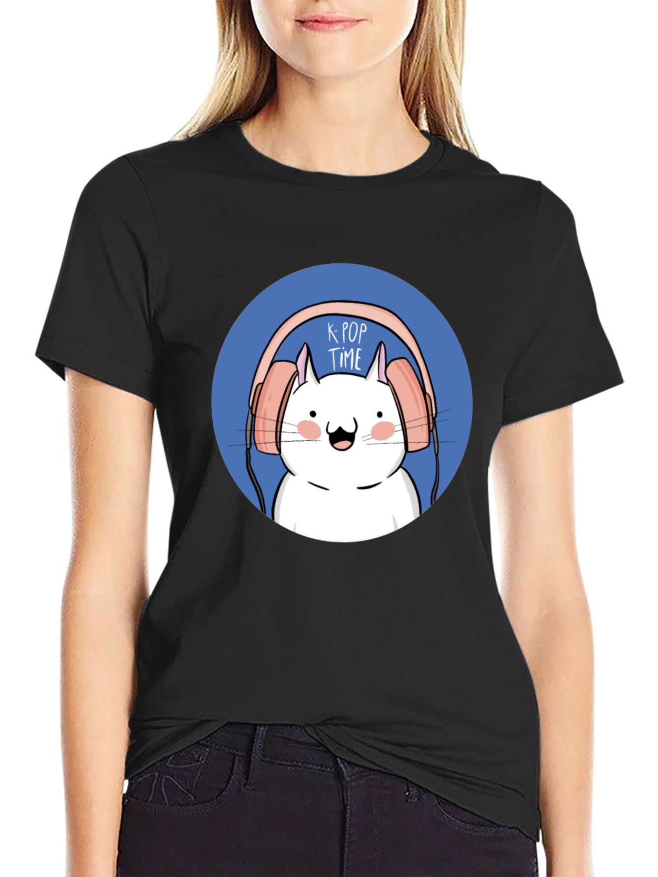 K-Pop Time Cartoon Cat Graphic Tee