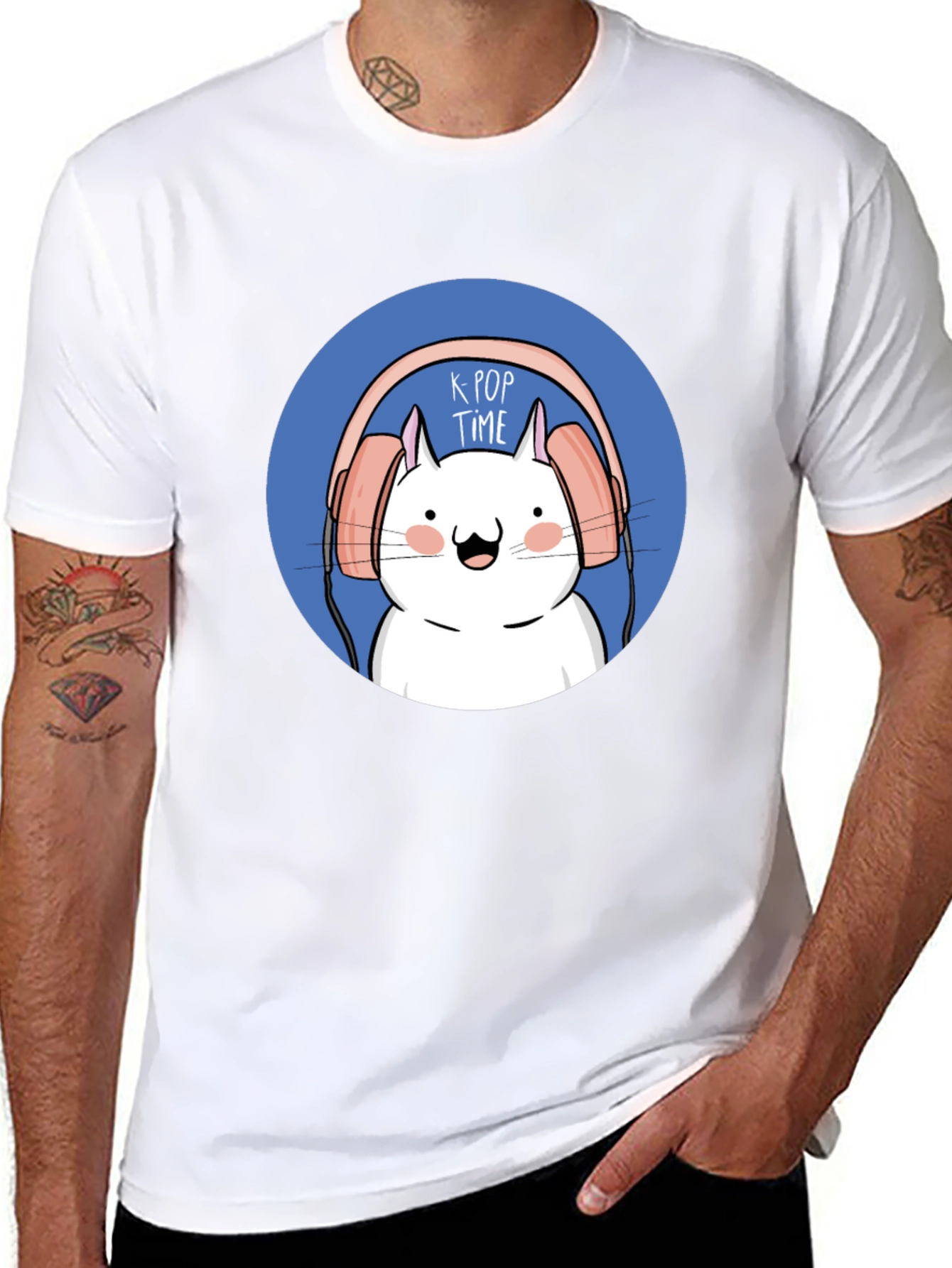 K-Pop Time Cartoon Cat Graphic Tee
