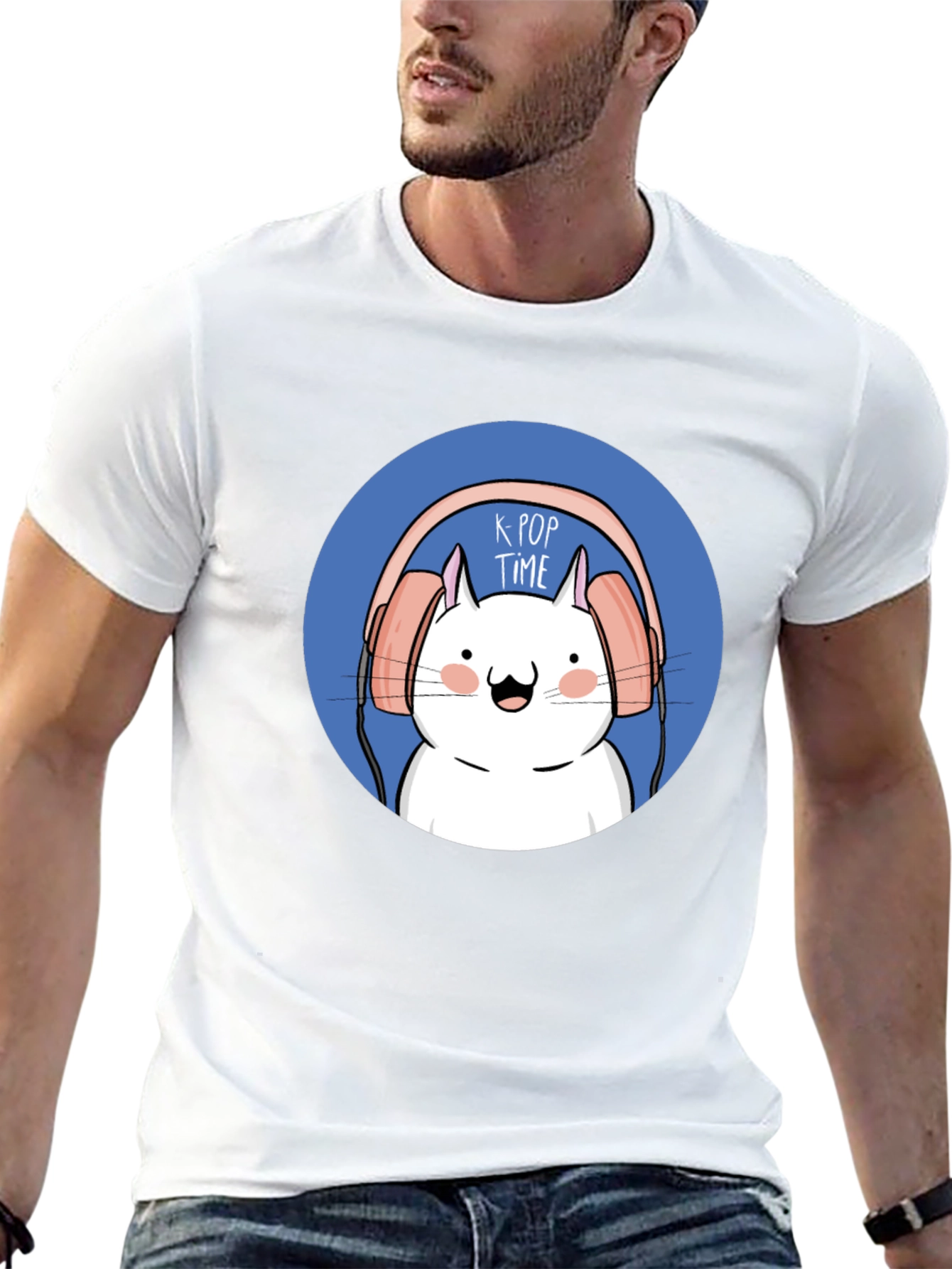 K-Pop Time Cartoon Cat Graphic Tee