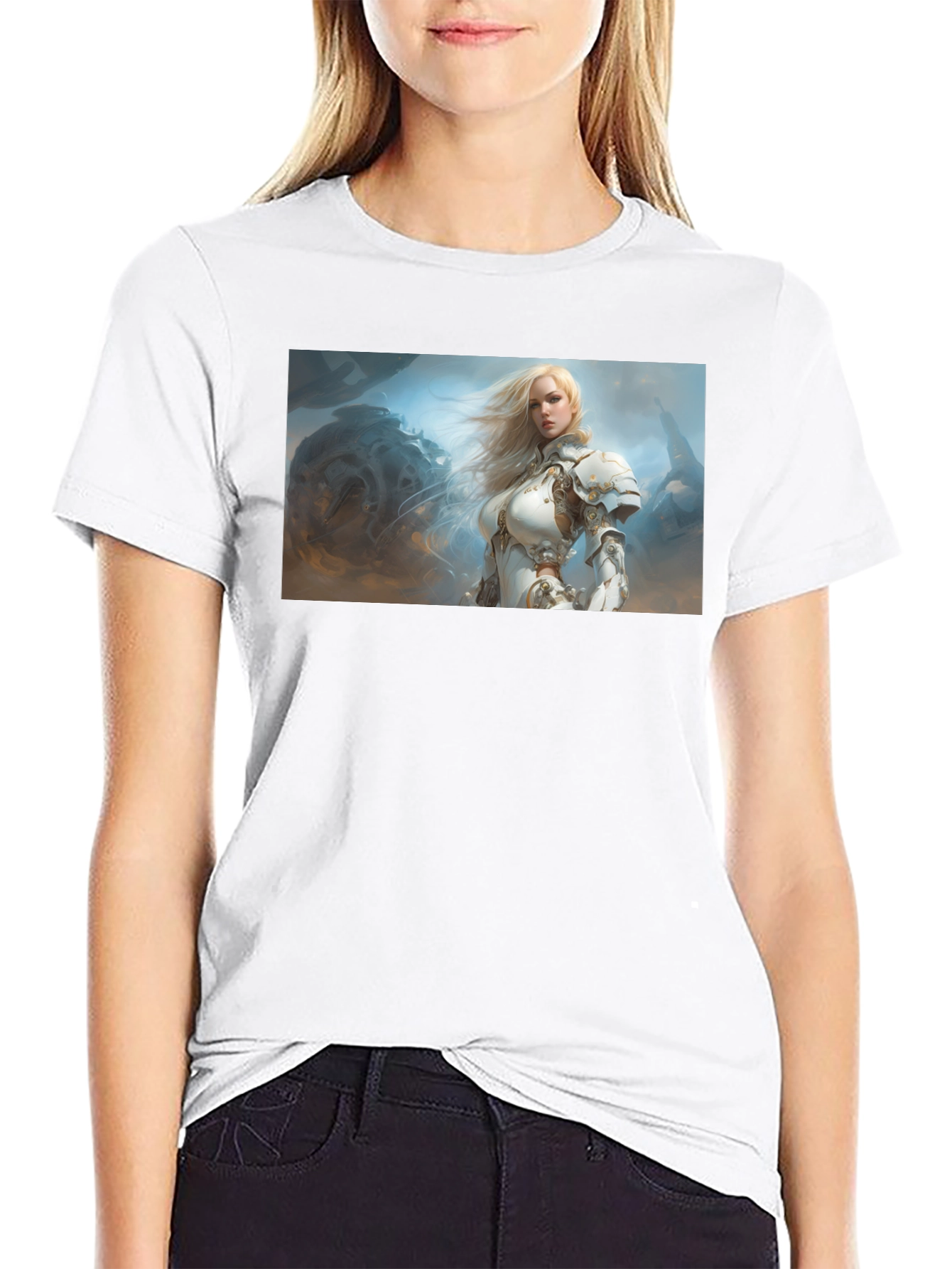 Fantasy Knight Woman T-Shirt Black Cotton Tee