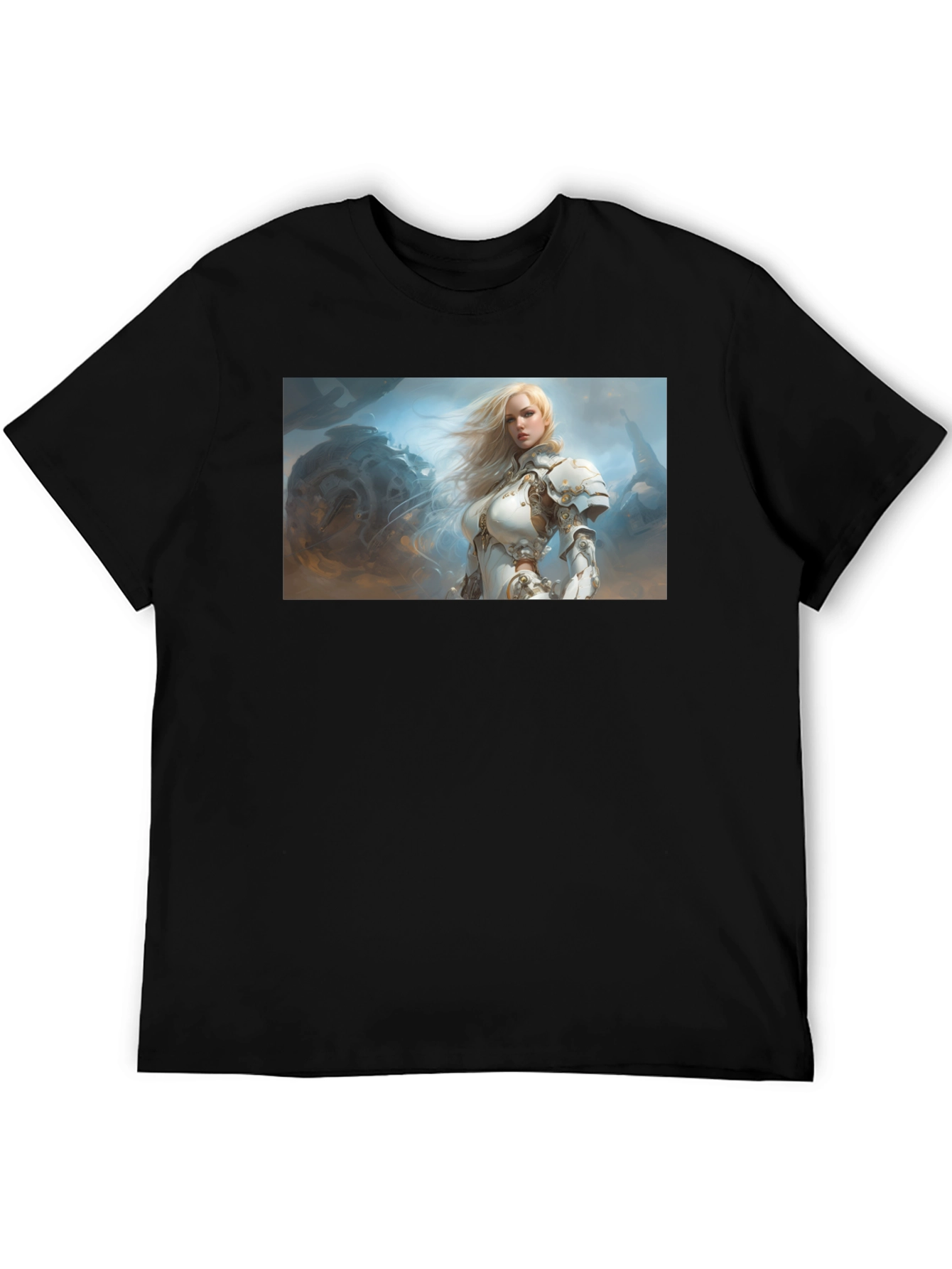 Fantasy Knight Woman T-Shirt Black Cotton Tee