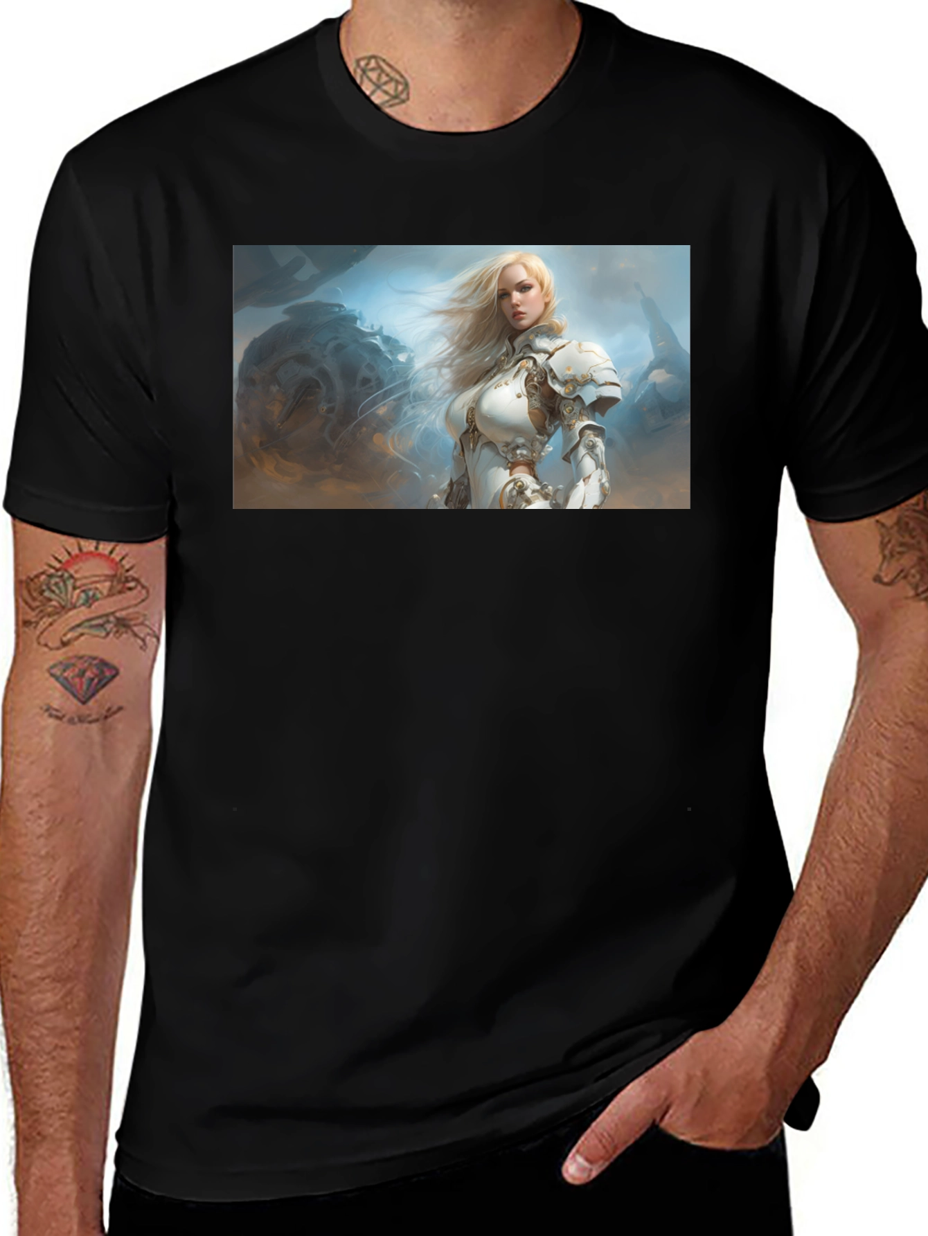 Fantasy Knight Woman T-Shirt Black Cotton Tee