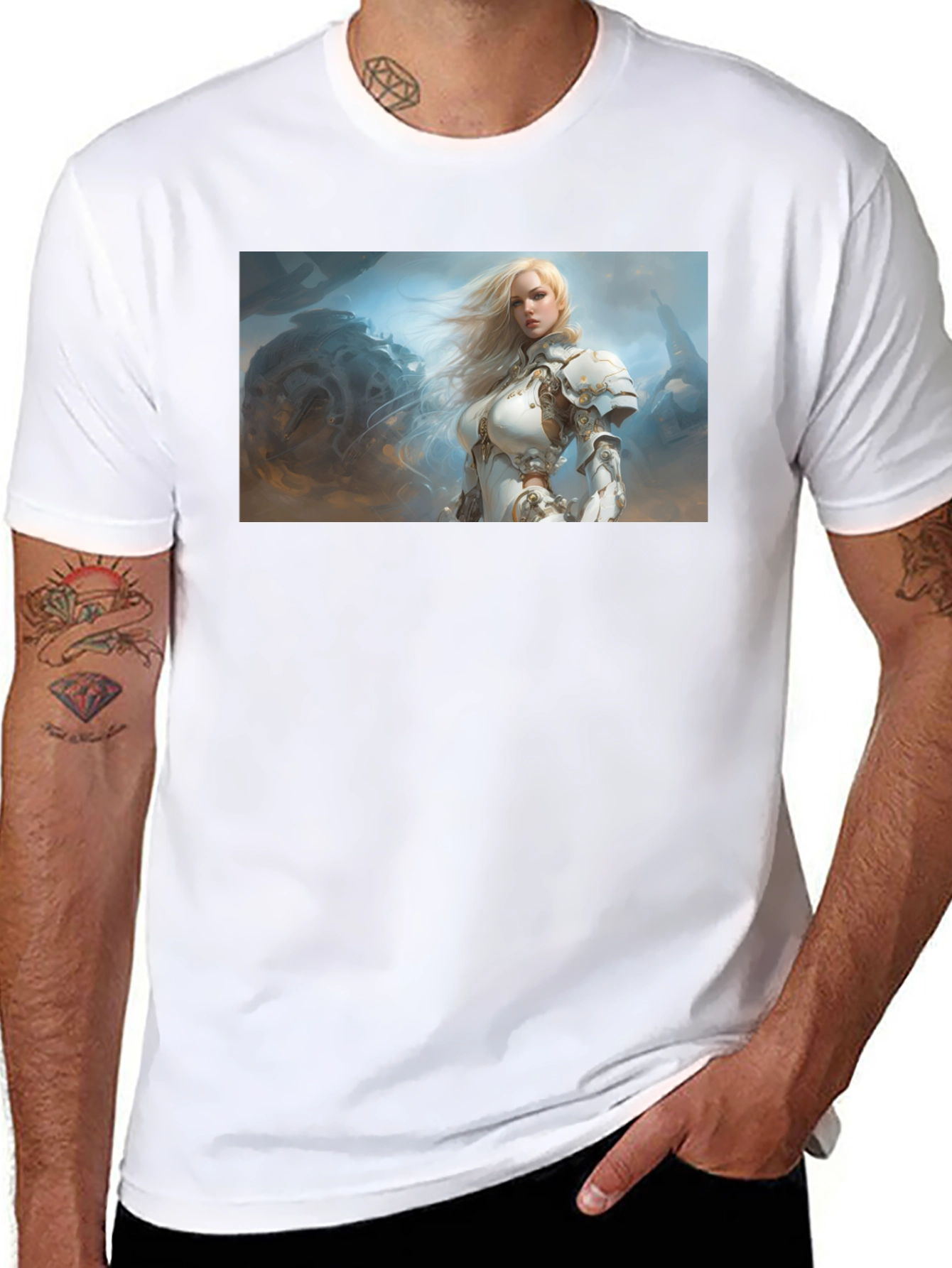 Fantasy Knight Woman T-Shirt Black Cotton Tee