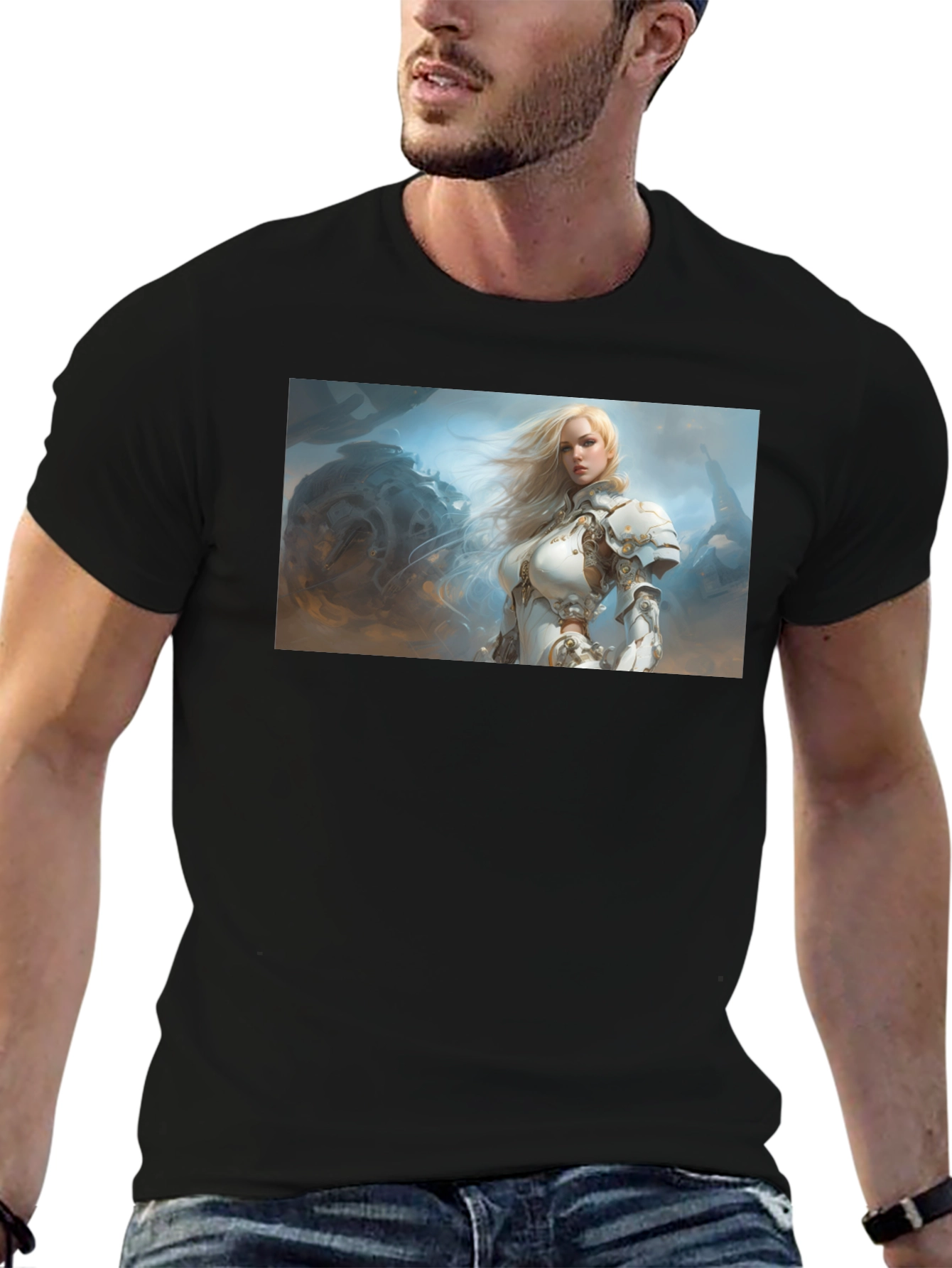 Fantasy Knight Woman T-Shirt Black Cotton Tee