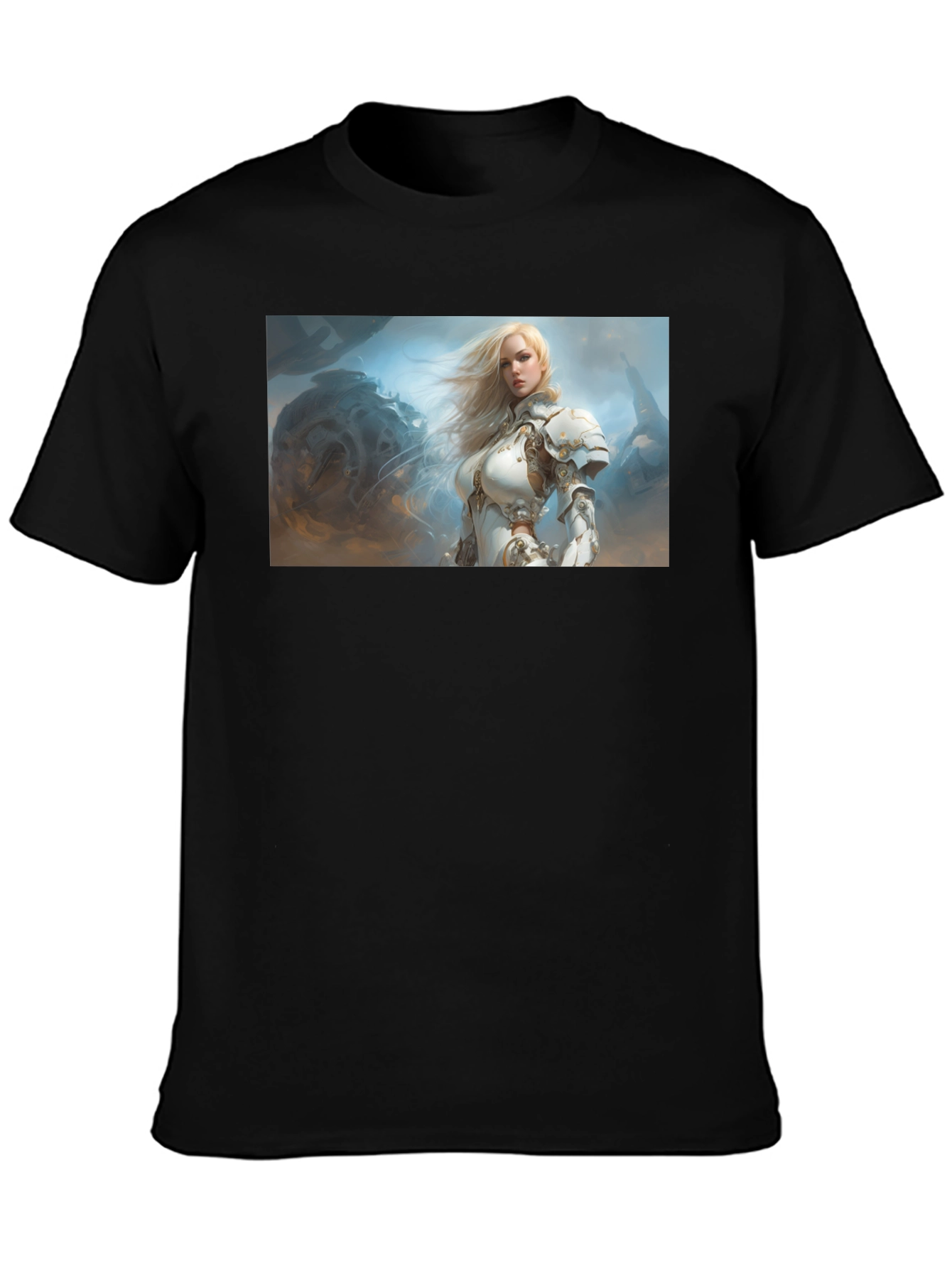 Fantasy Knight Woman T-Shirt Black Cotton Tee