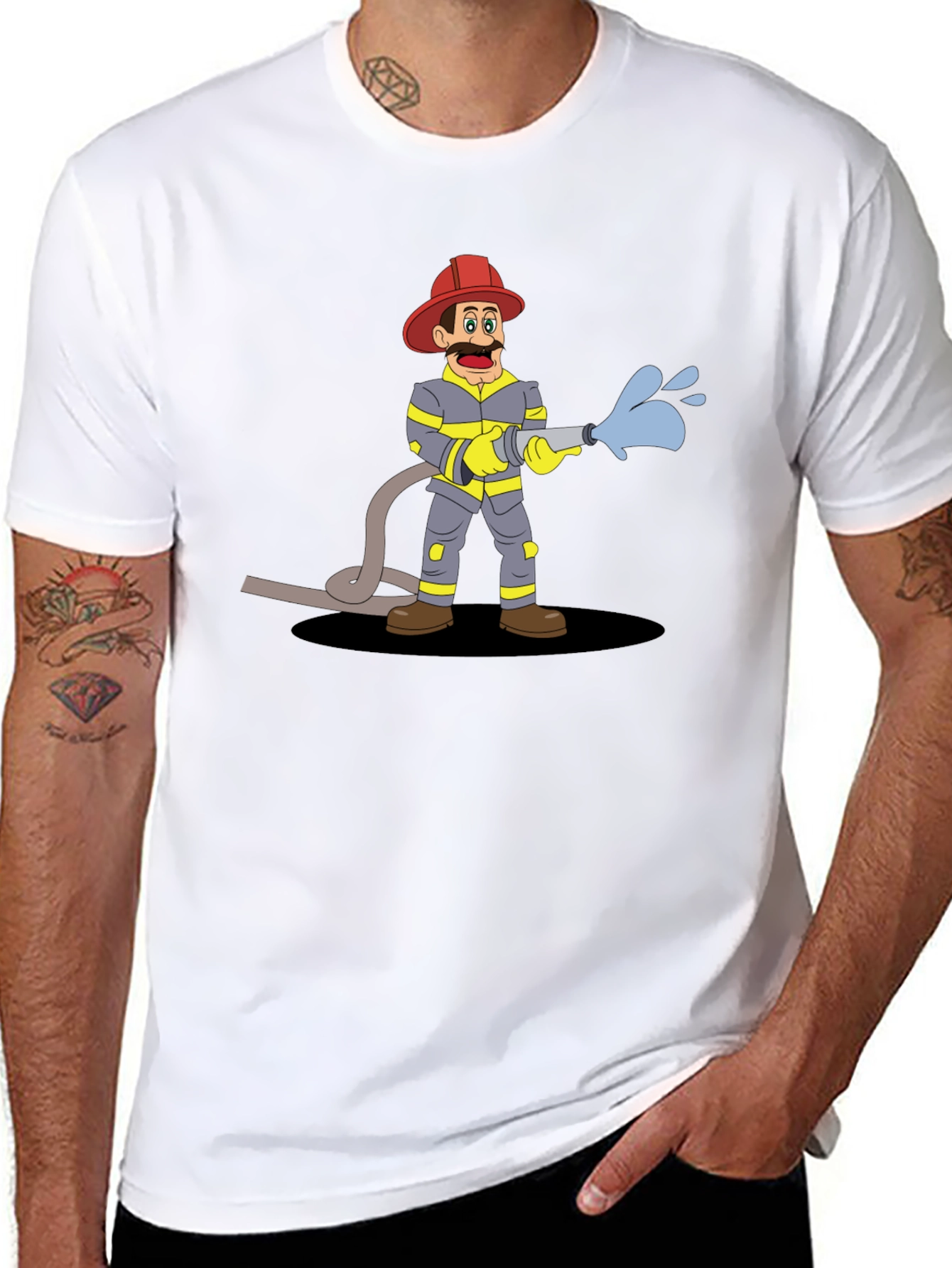 Cartoon Fireman Graphic Tee - Black
