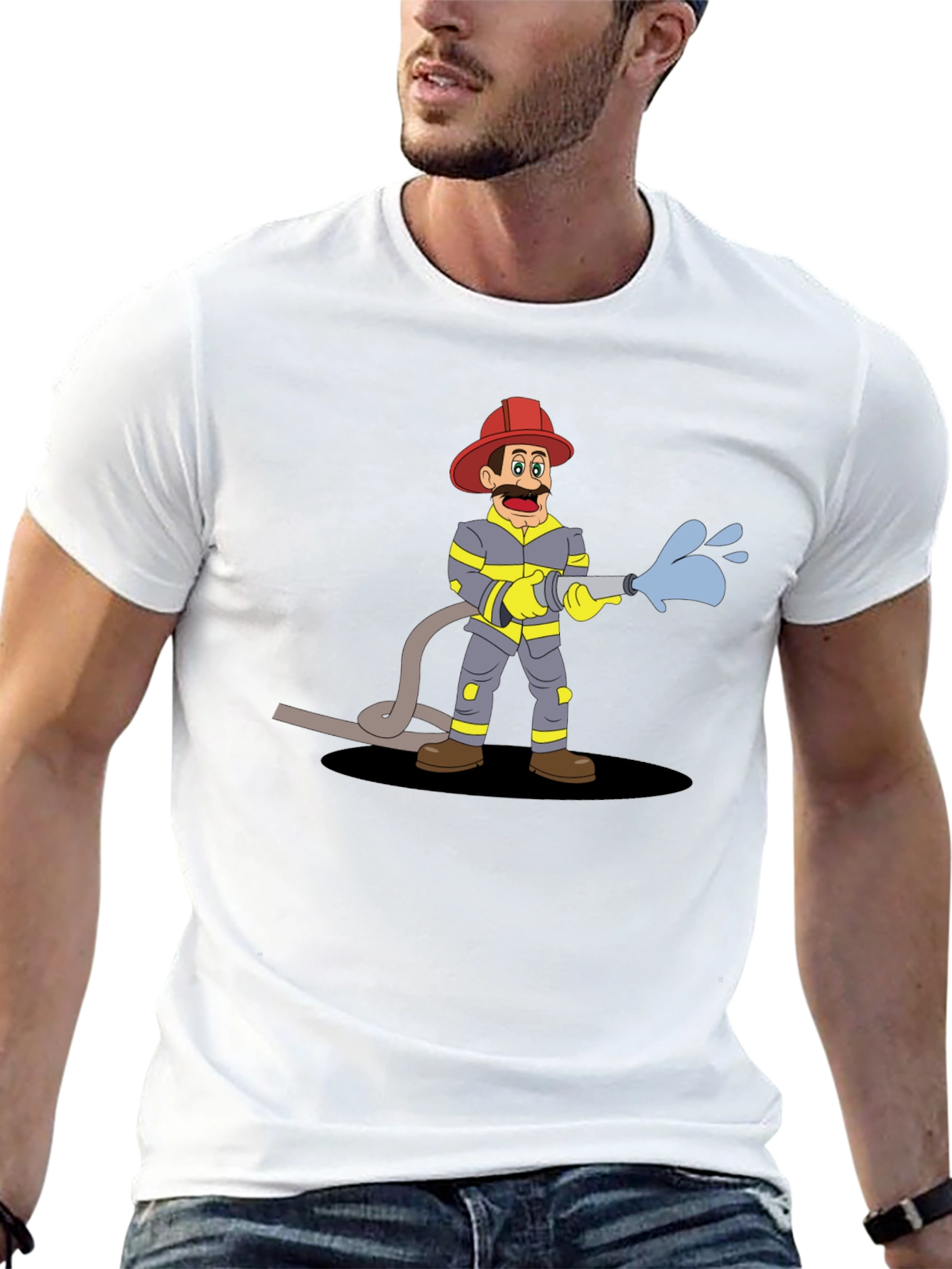 Cartoon Fireman Graphic Tee - Black