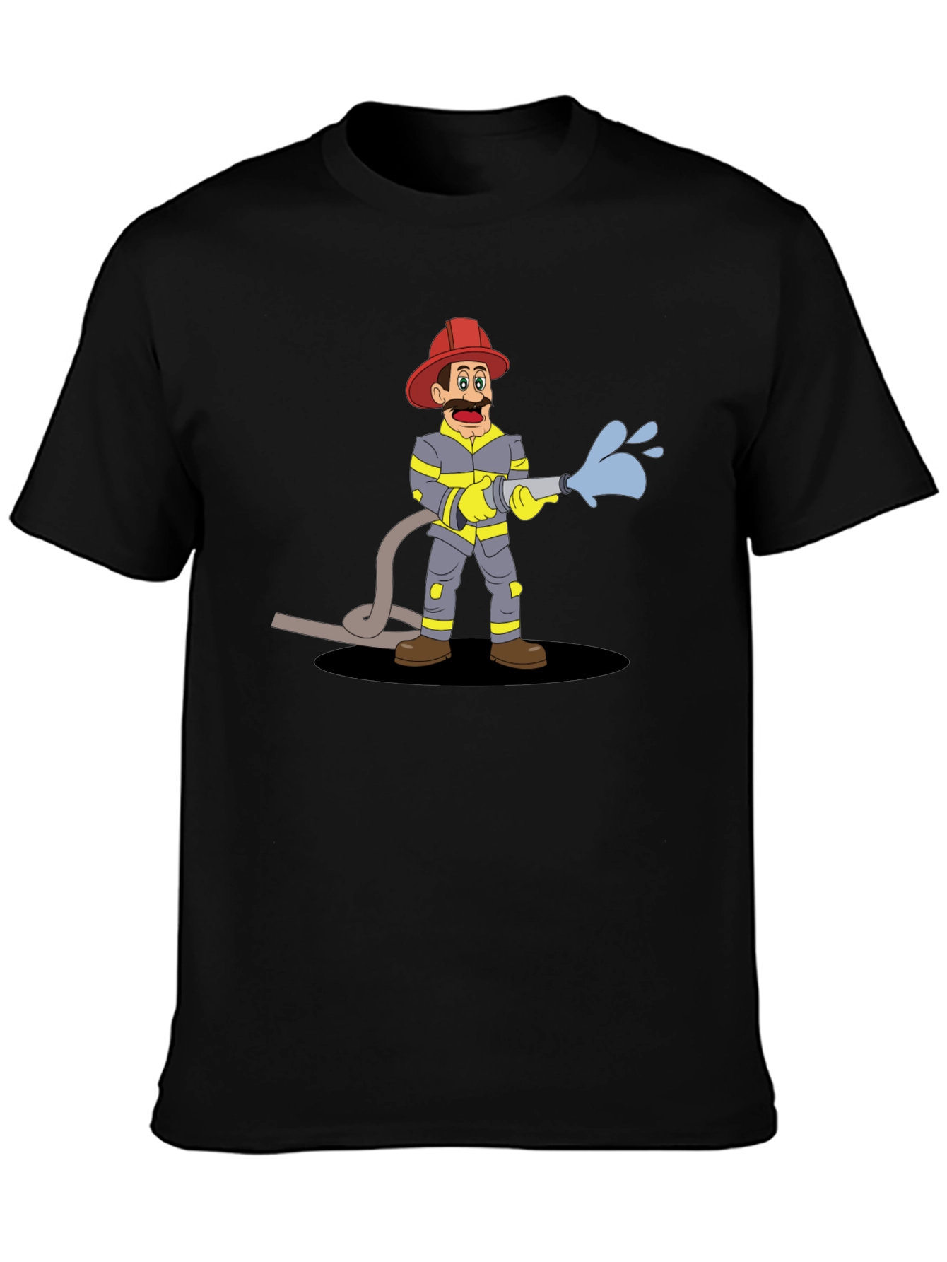 Cartoon Fireman Graphic Tee - Black