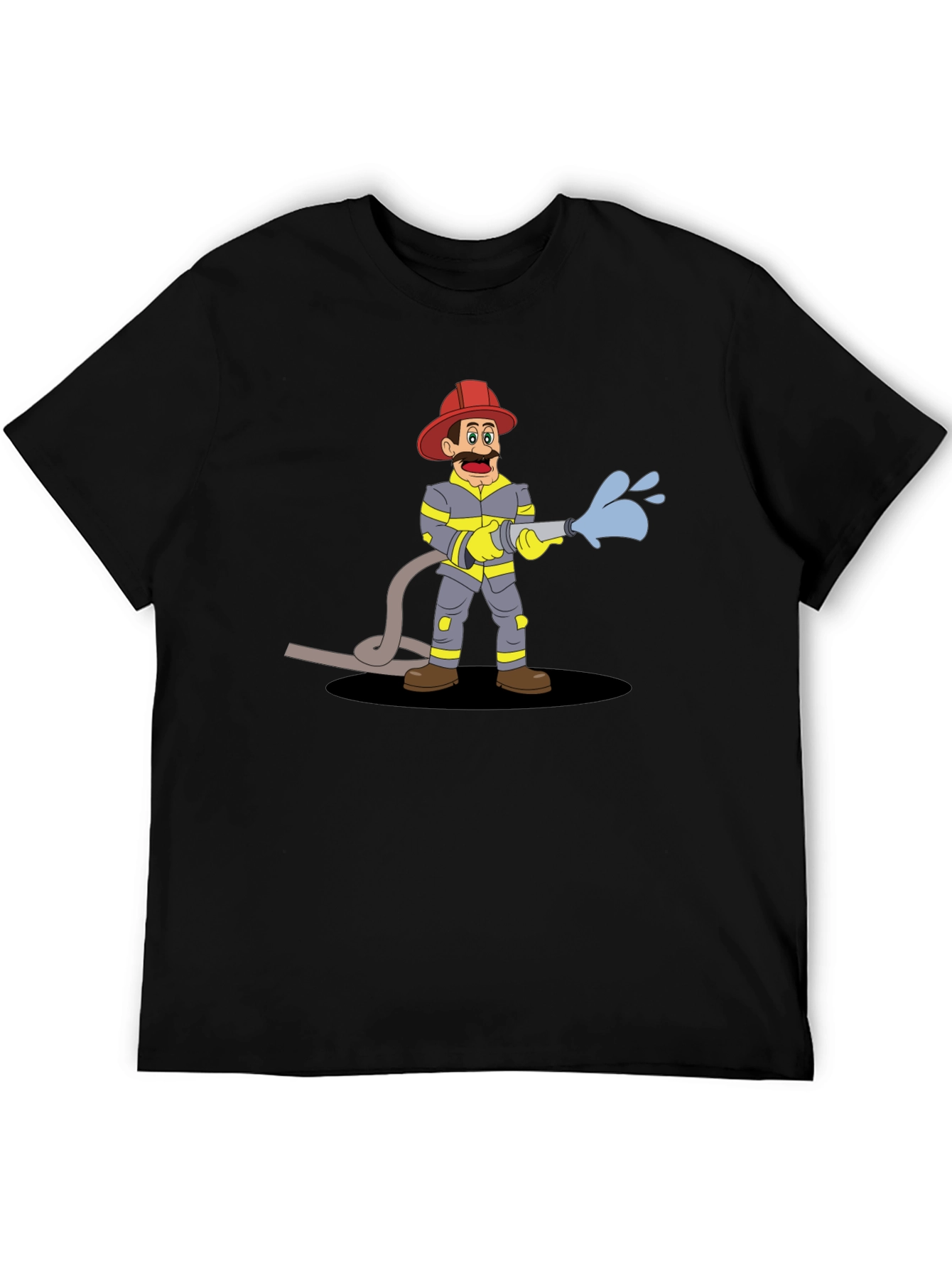Cartoon Fireman Graphic Tee - Black