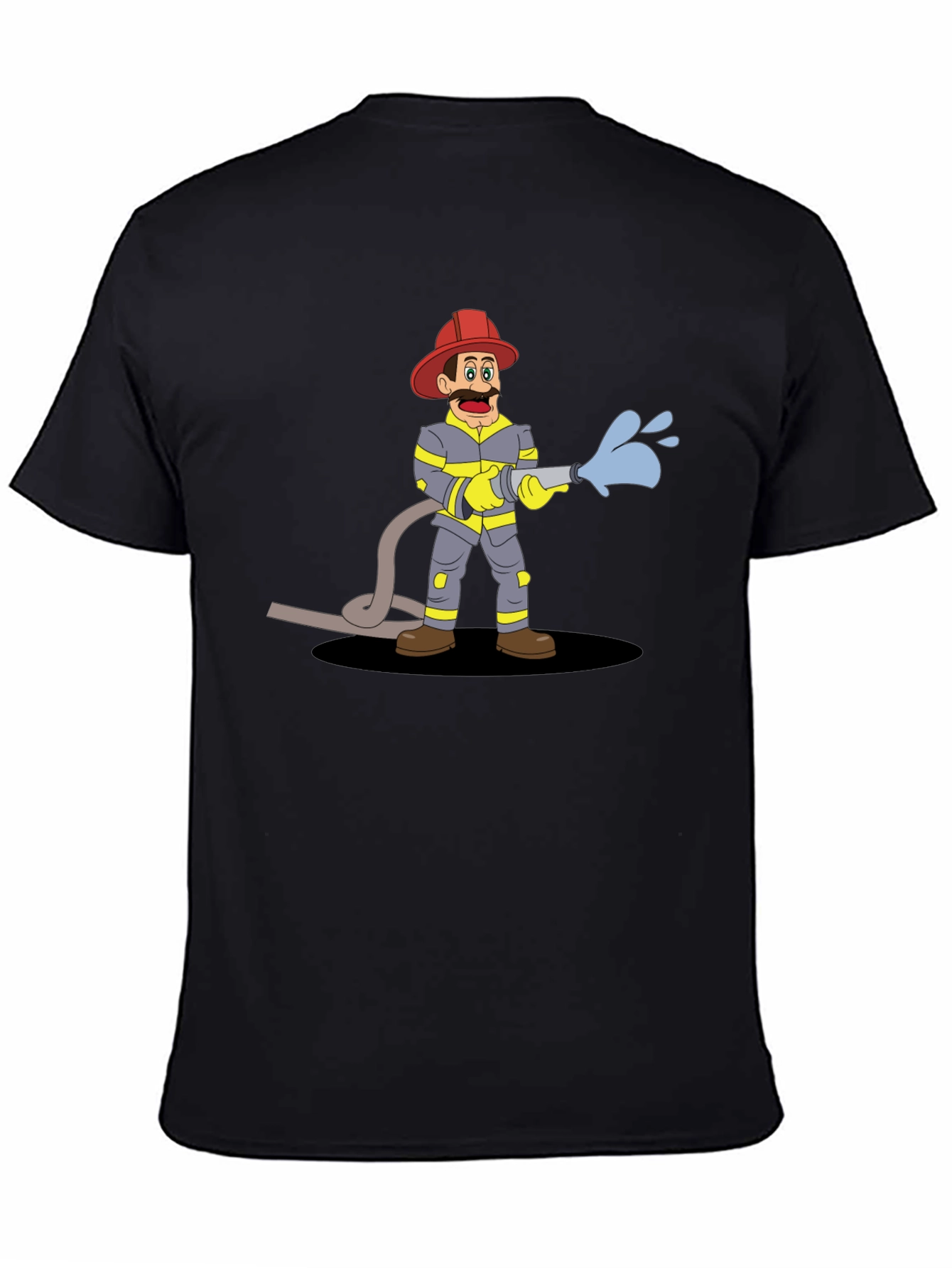 Cartoon Fireman Graphic Tee - Black