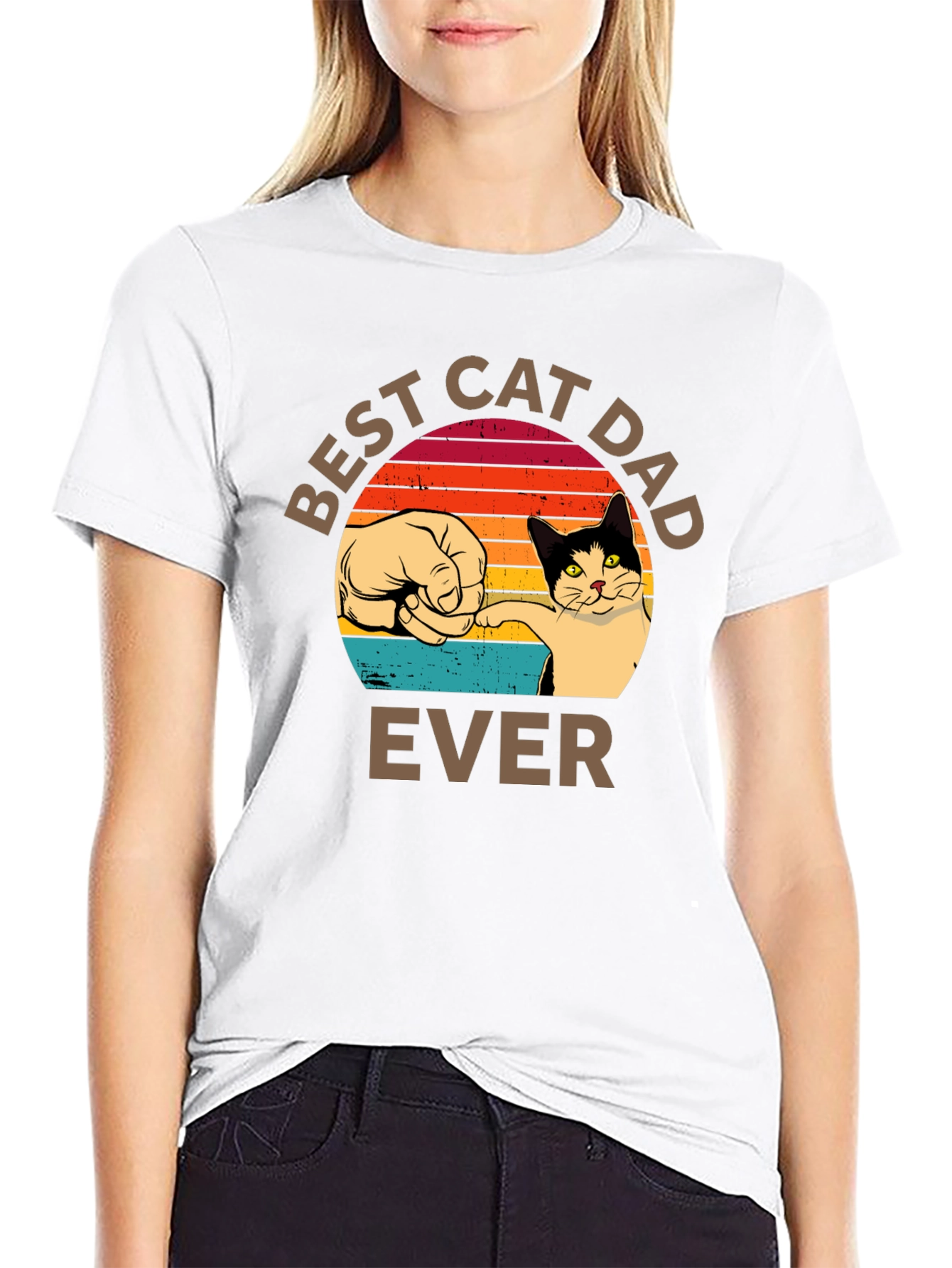 Best Cat Dad Ever T-Shirt Retro Sunset