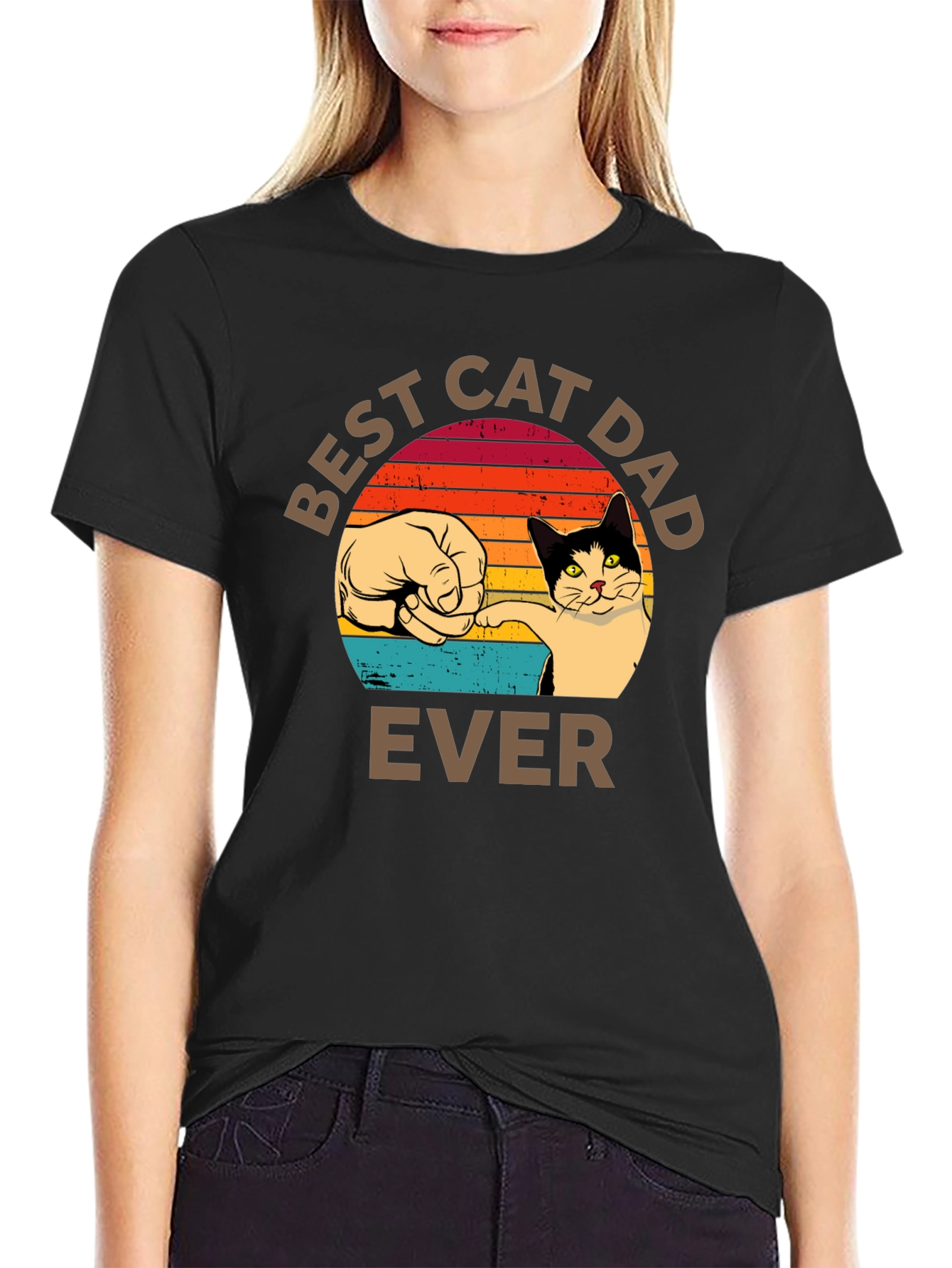 Best Cat Dad Ever T-Shirt Retro Sunset