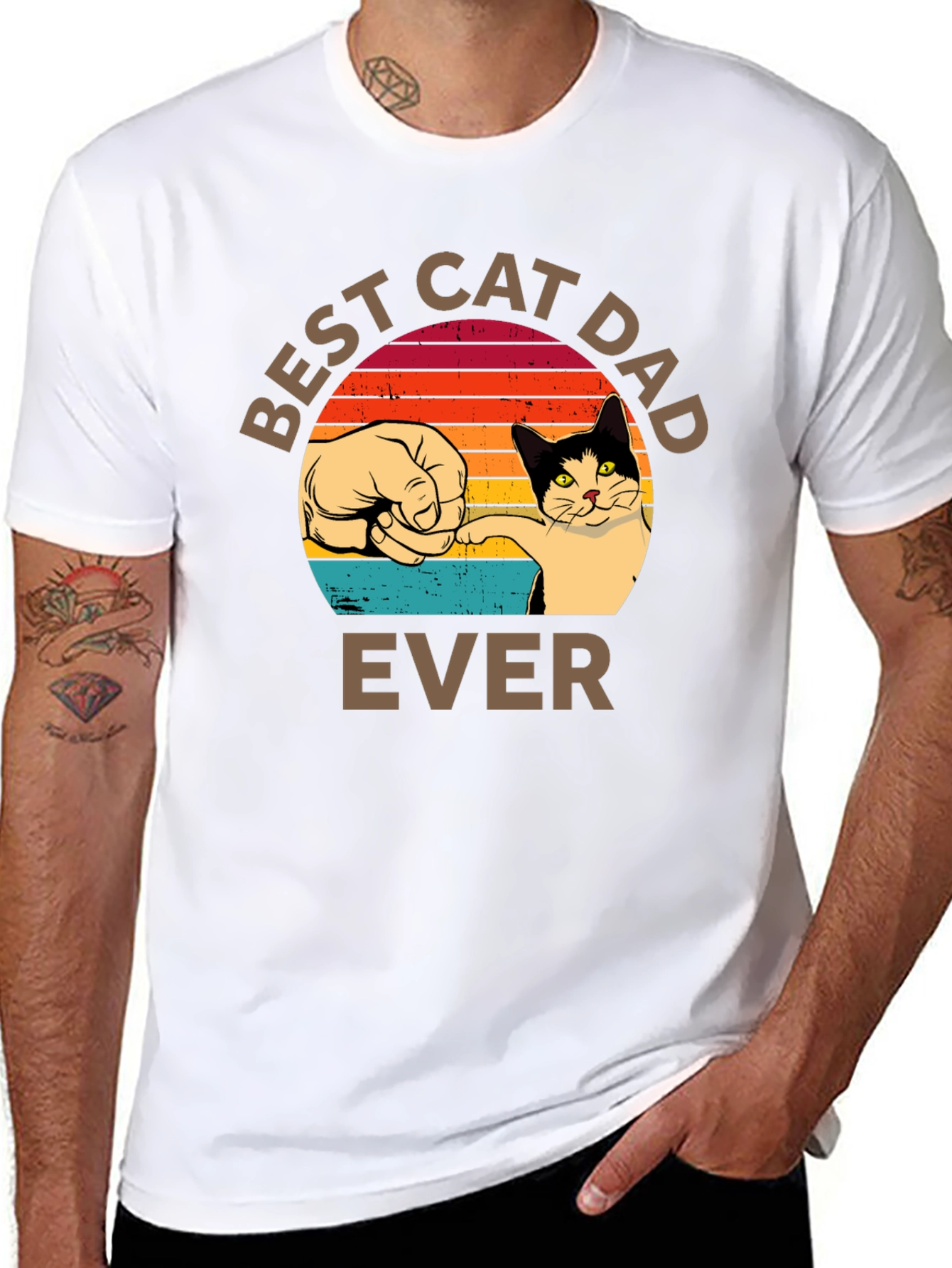 Best Cat Dad Ever T-Shirt Retro Sunset