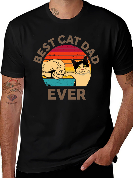 Best Cat Dad Ever T-Shirt Retro Sunset