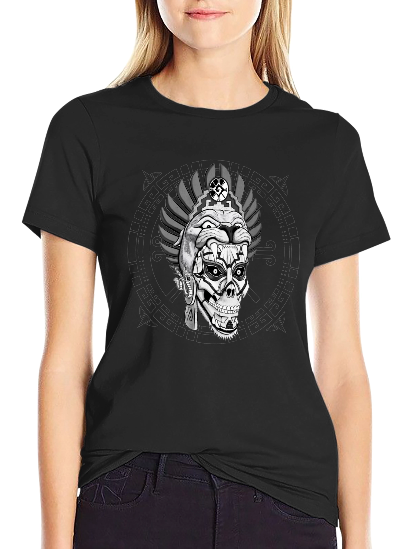 Aztec Skull Graphic Print T-Shirt