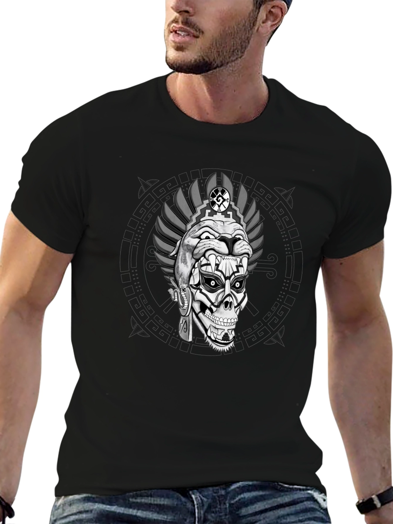 Aztec Skull Graphic Print T-Shirt
