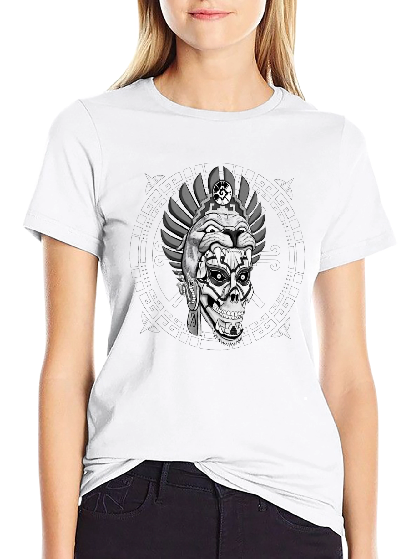 Aztec Skull Graphic Print T-Shirt