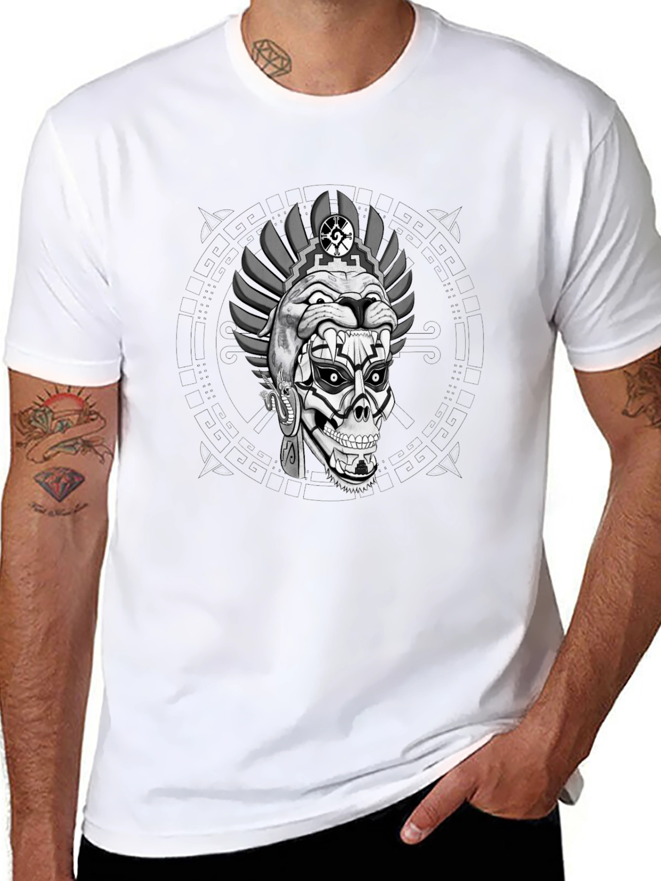 Aztec Skull Graphic Print T-Shirt