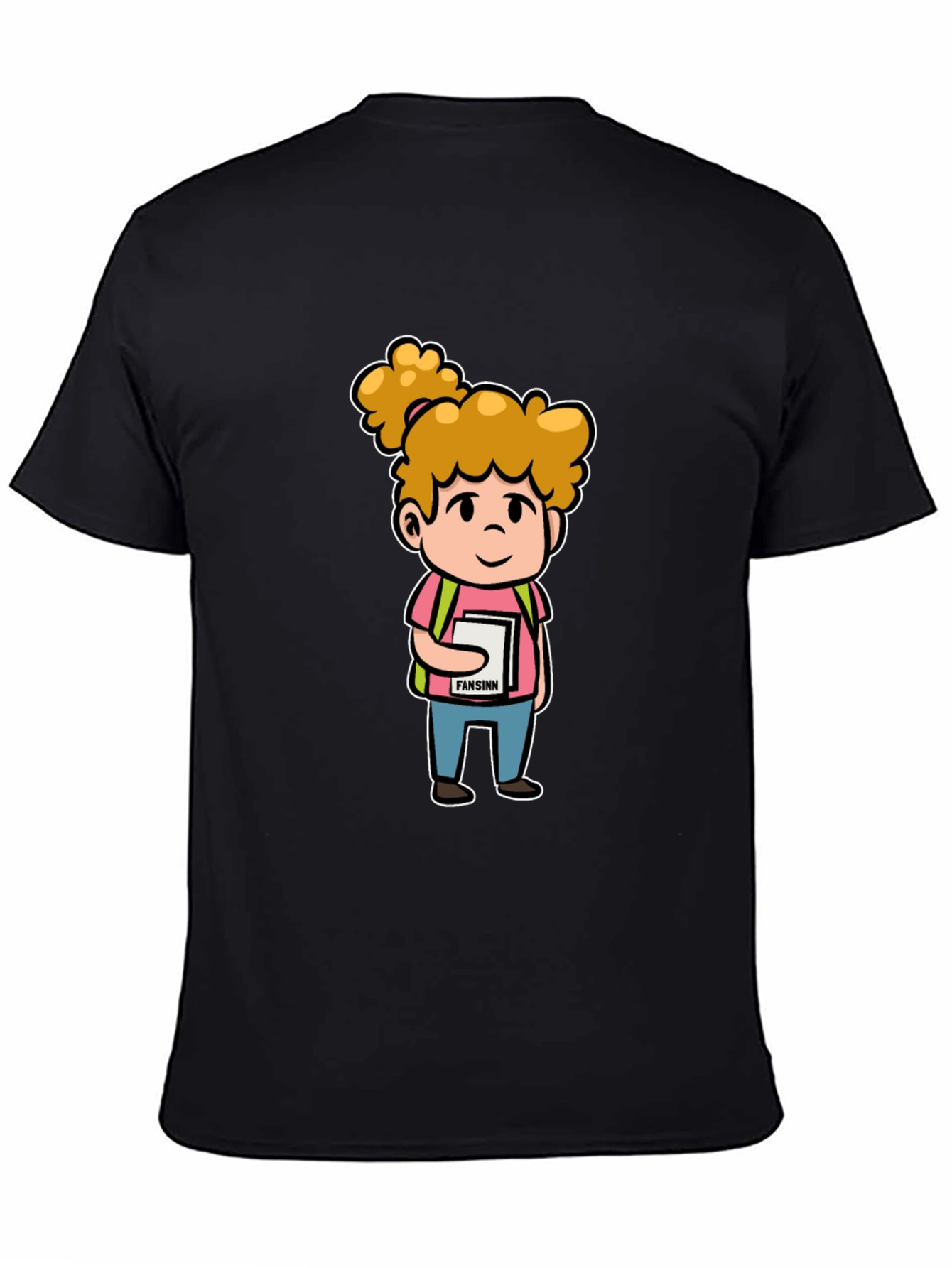 Cartoon Schoolgirl Graphic Black T-Shirt