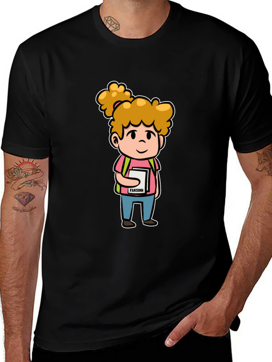 Cartoon Schoolgirl Graphic Black T-Shirt