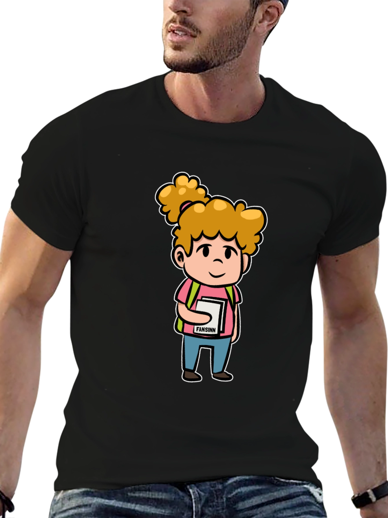 Cartoon Schoolgirl Graphic Black T-Shirt