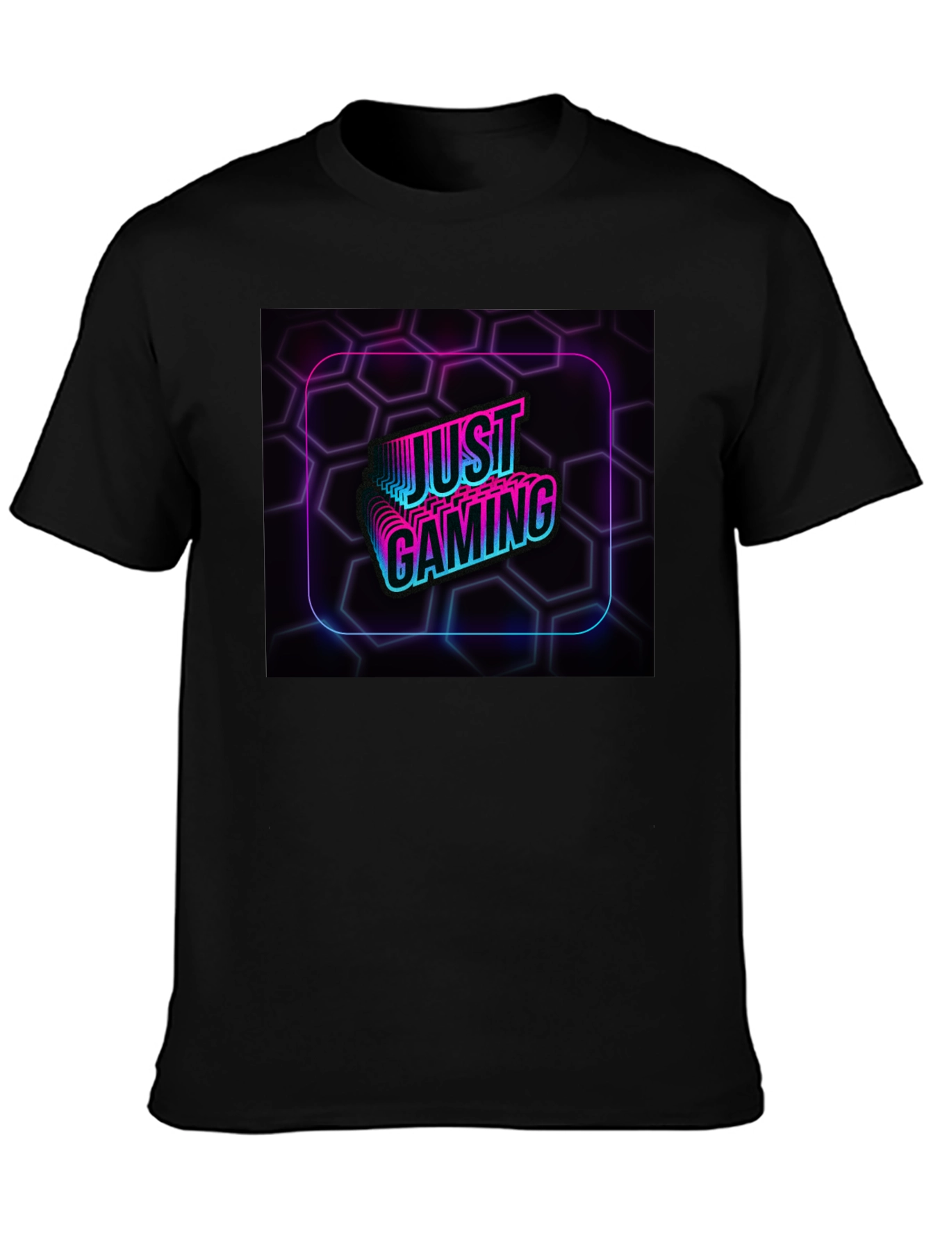 Just Gaming Black T-Shirt - Neon Gamer Design