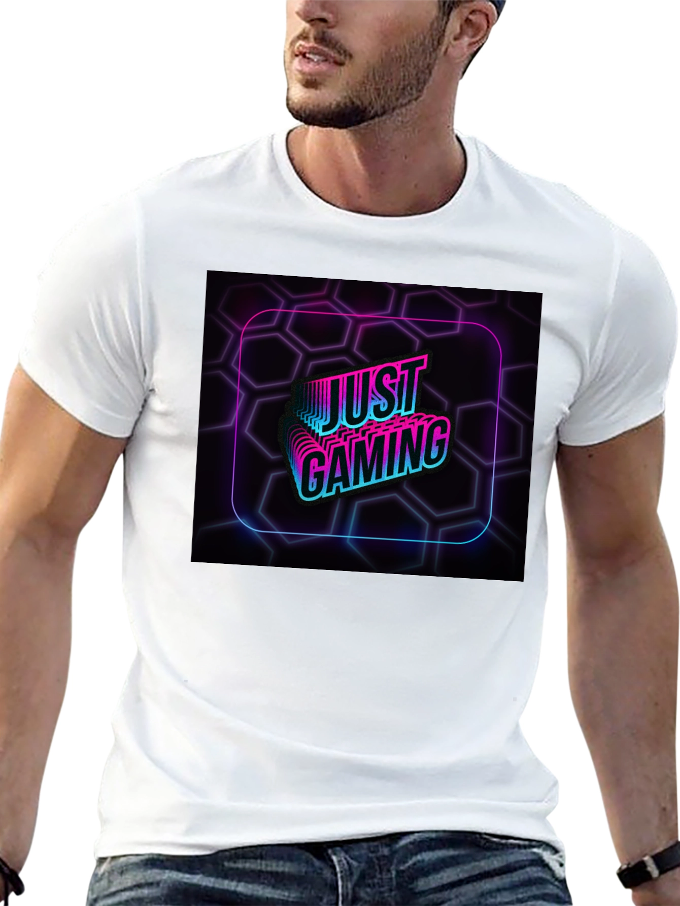 Just Gaming Black T-Shirt - Neon Gamer Design