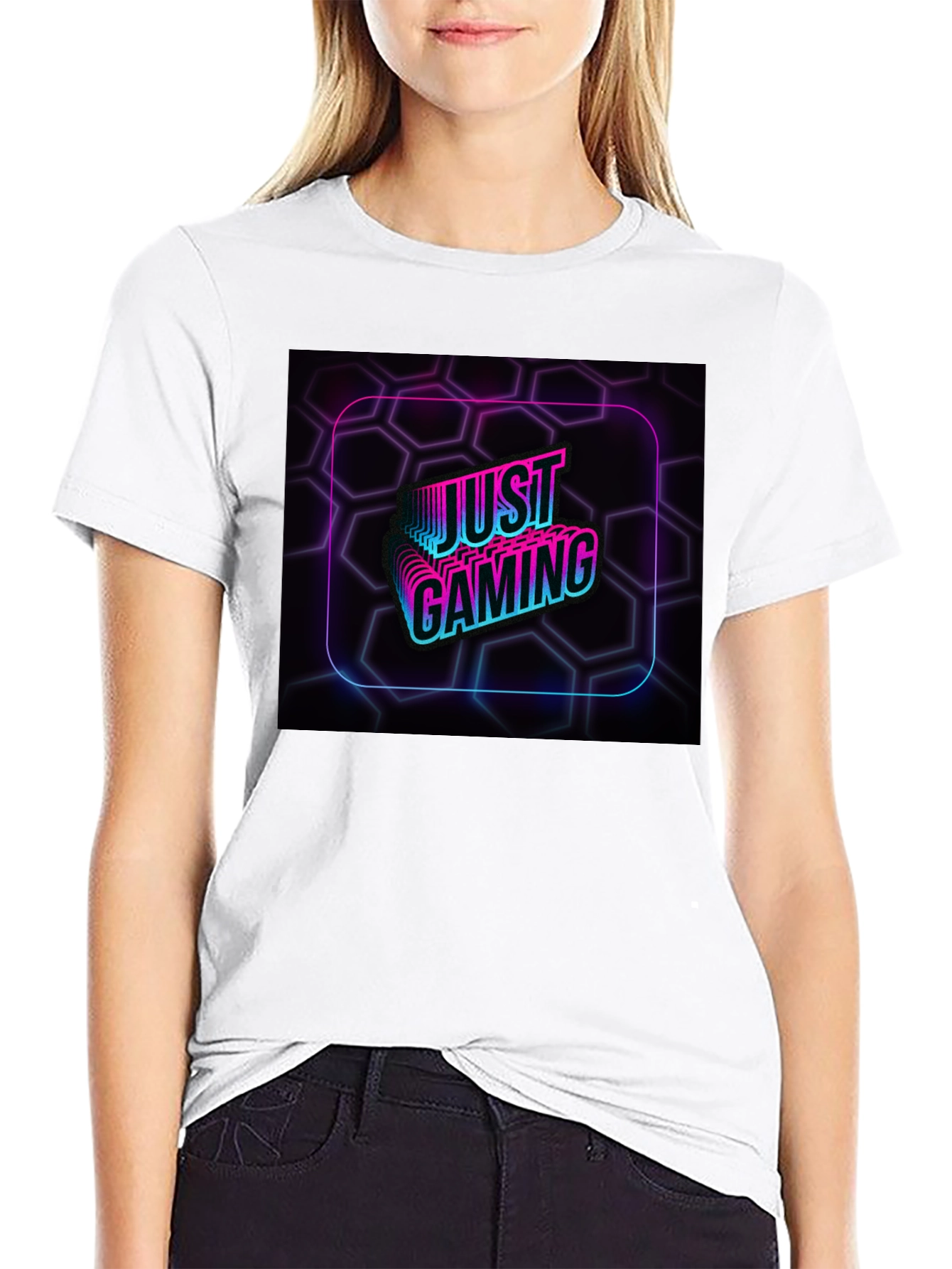 Just Gaming Black T-Shirt - Neon Gamer Design