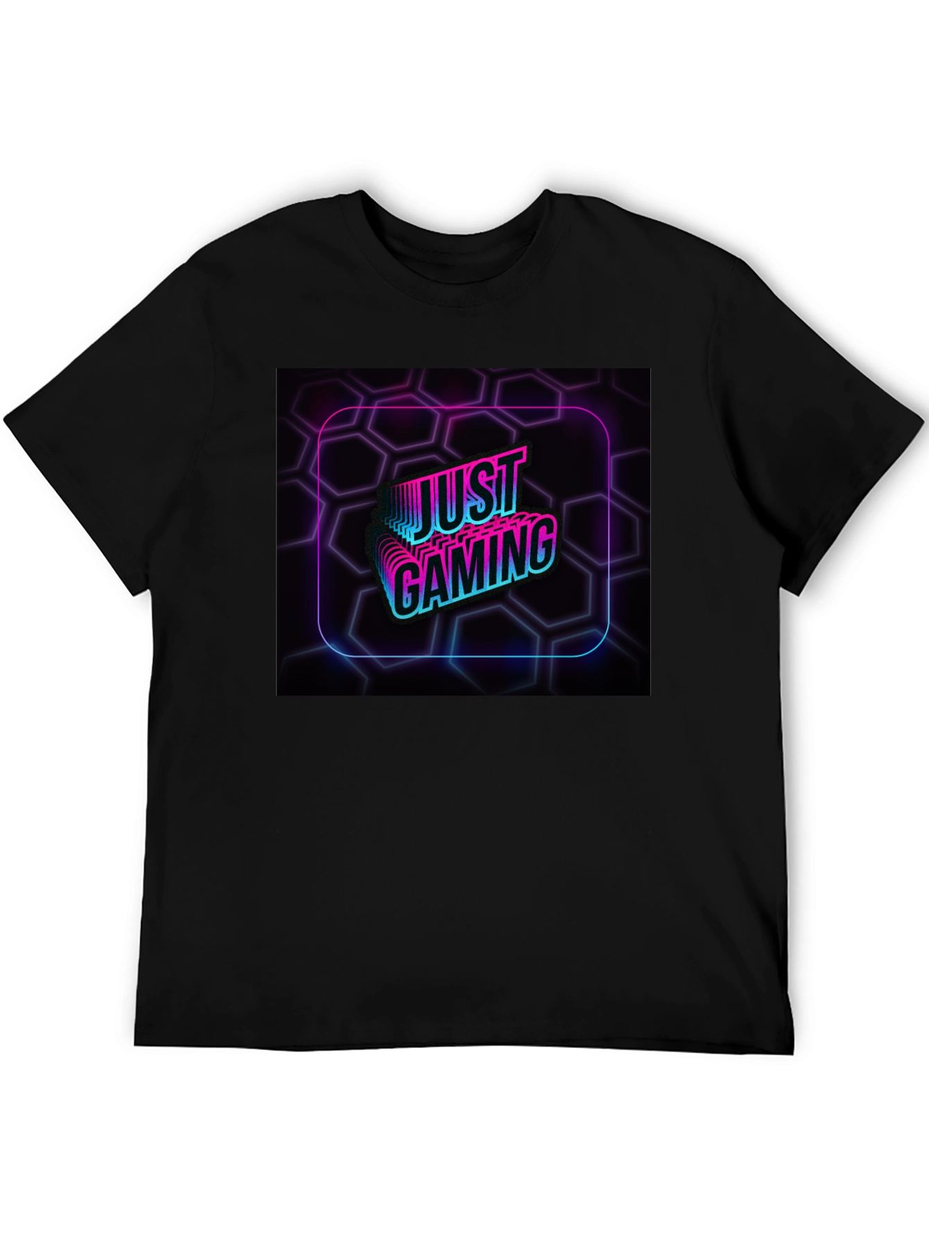 Just Gaming Black T-Shirt - Neon Gamer Design