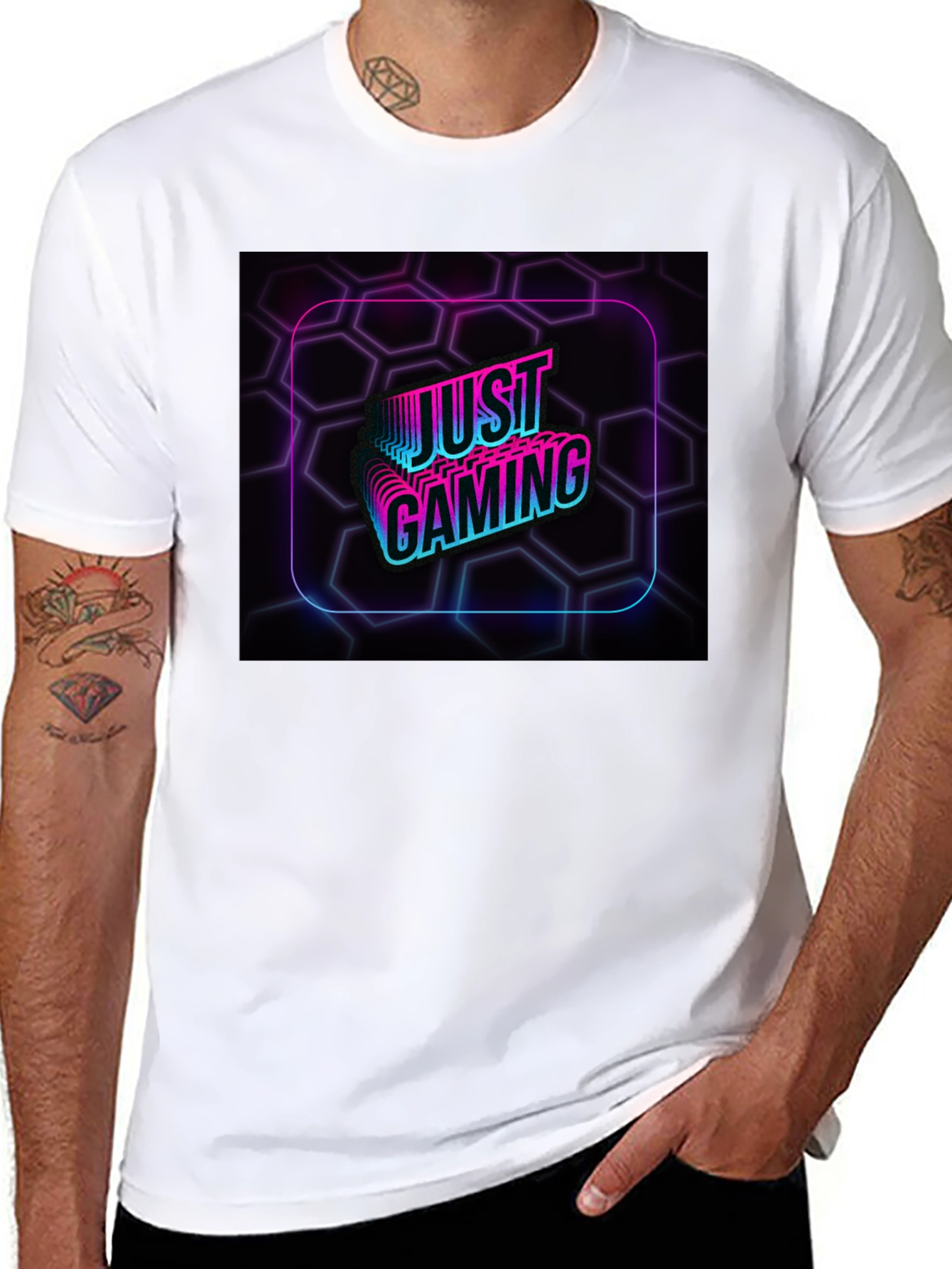 Just Gaming Black T-Shirt - Neon Gamer Design