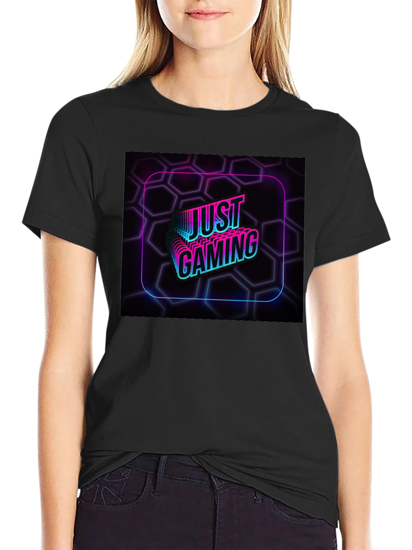 Just Gaming Black T-Shirt - Neon Gamer Design