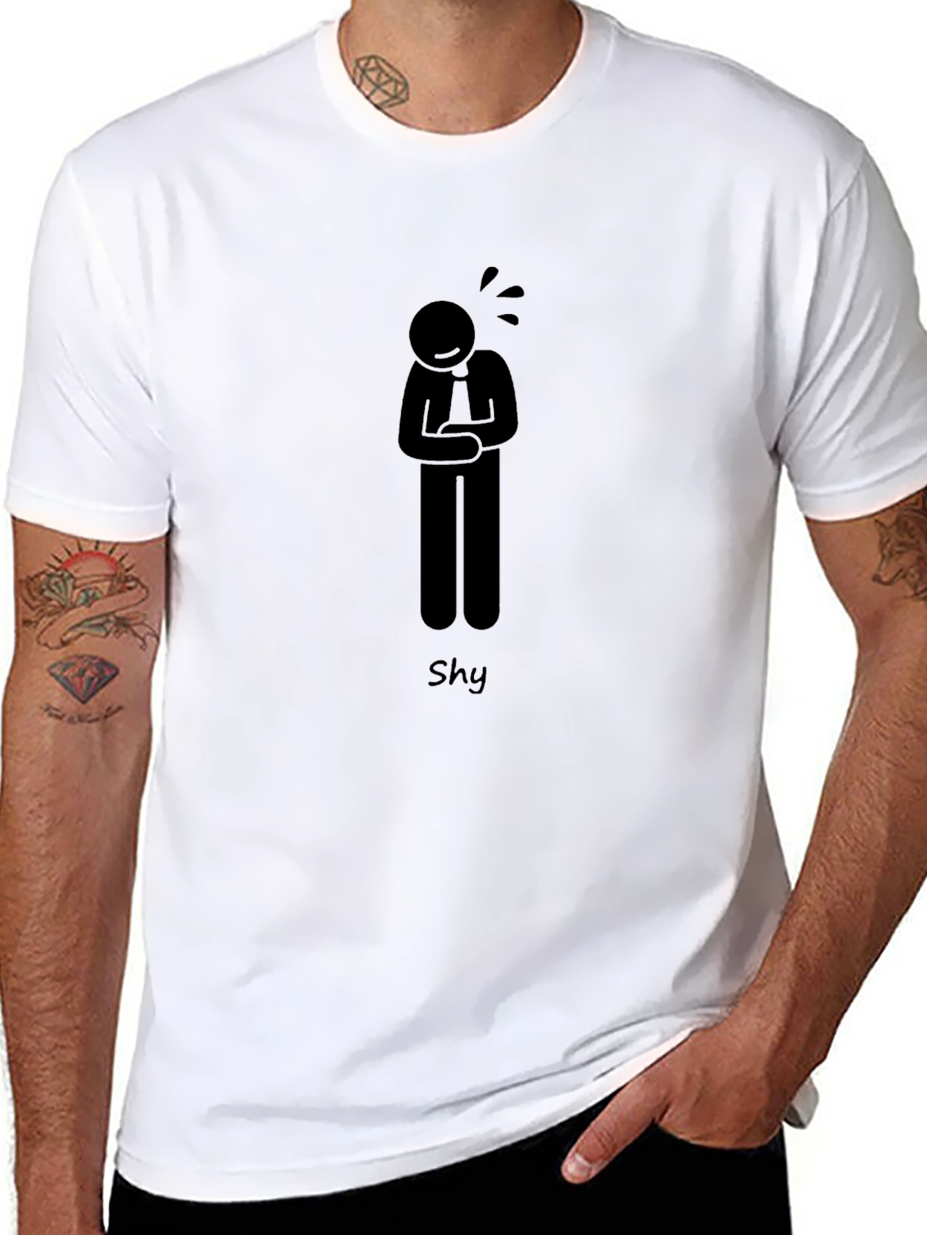 Shy Graphic T-Shirt - Black Cotton Blend Casual Tee