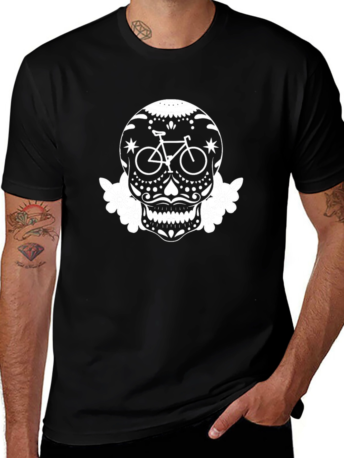 Day of the Dead Bicycle Skull Graphic T-Shirt