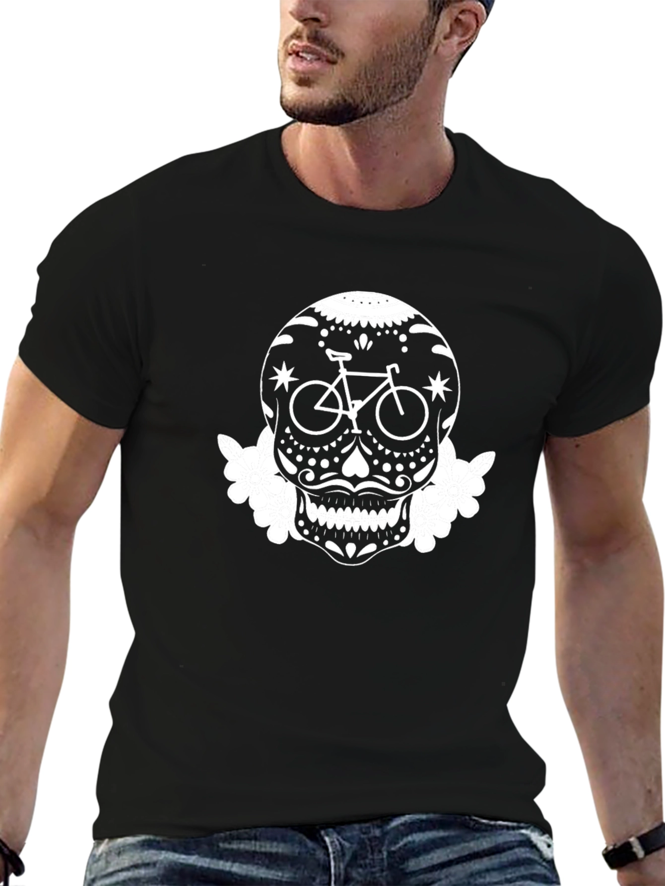 Day of the Dead Bicycle Skull Graphic T-Shirt