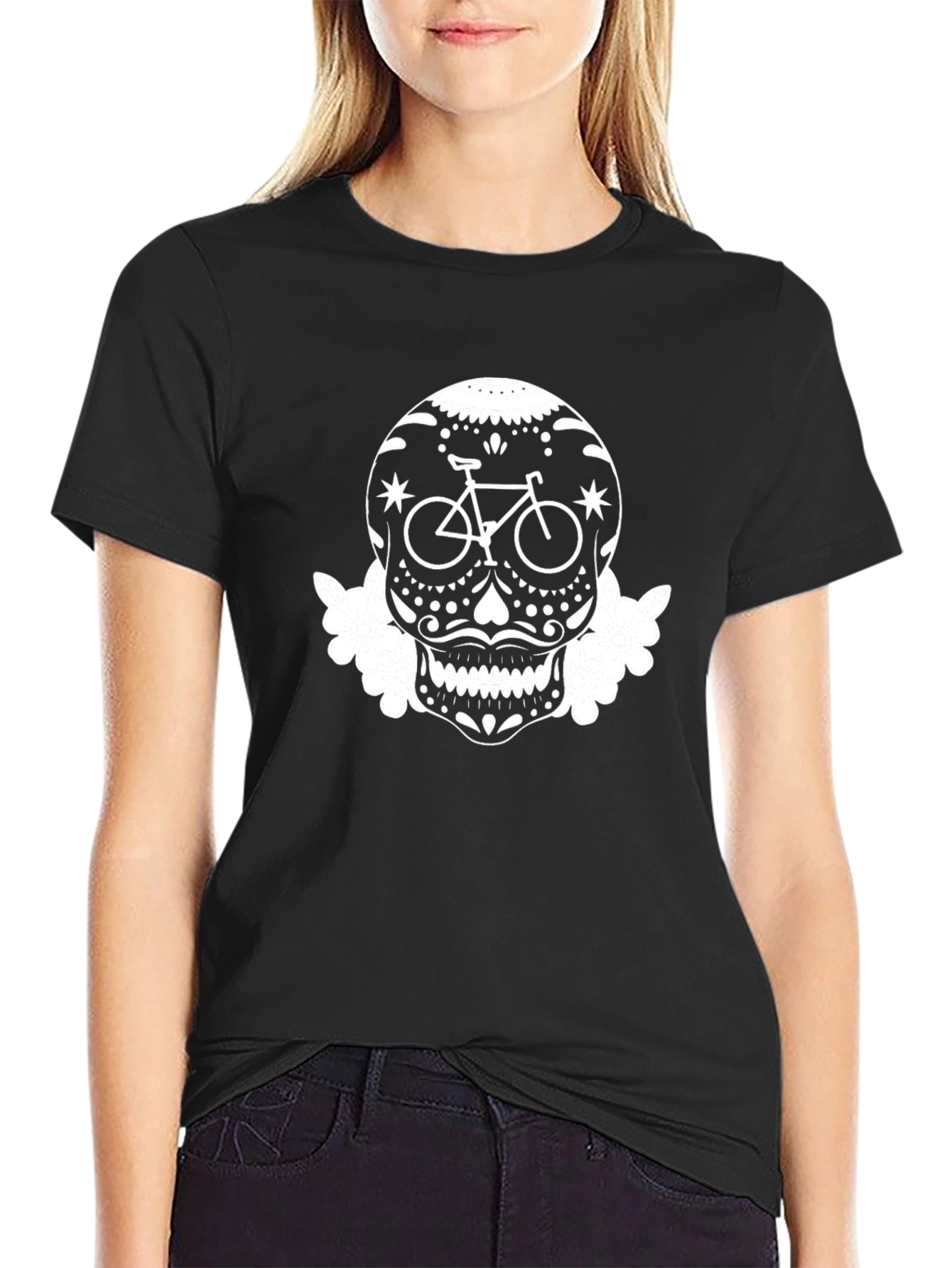 Day of the Dead Bicycle Skull Graphic T-Shirt
