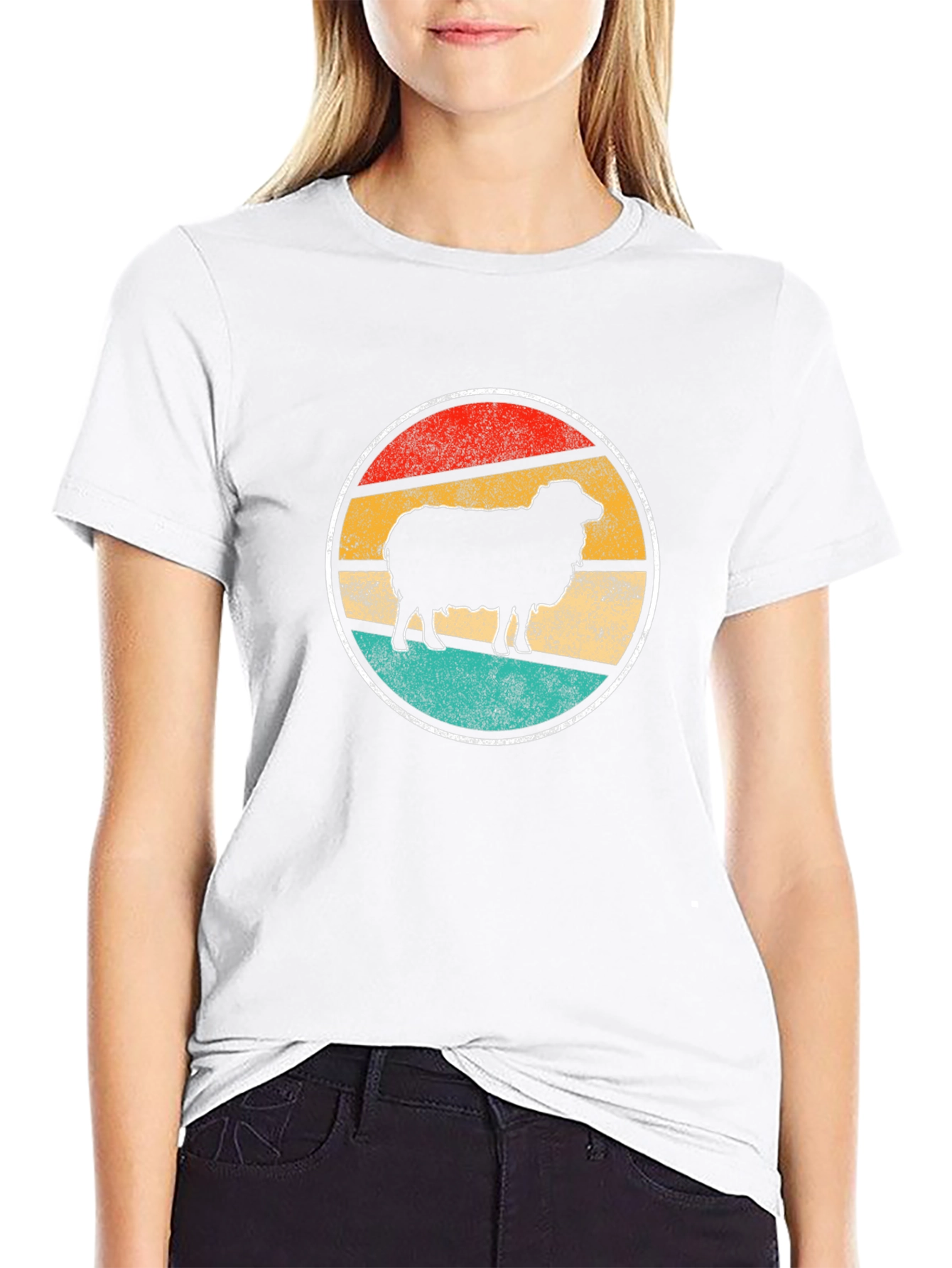 Retro Sheep Graphic Tee - Black Cotton T-Shirt